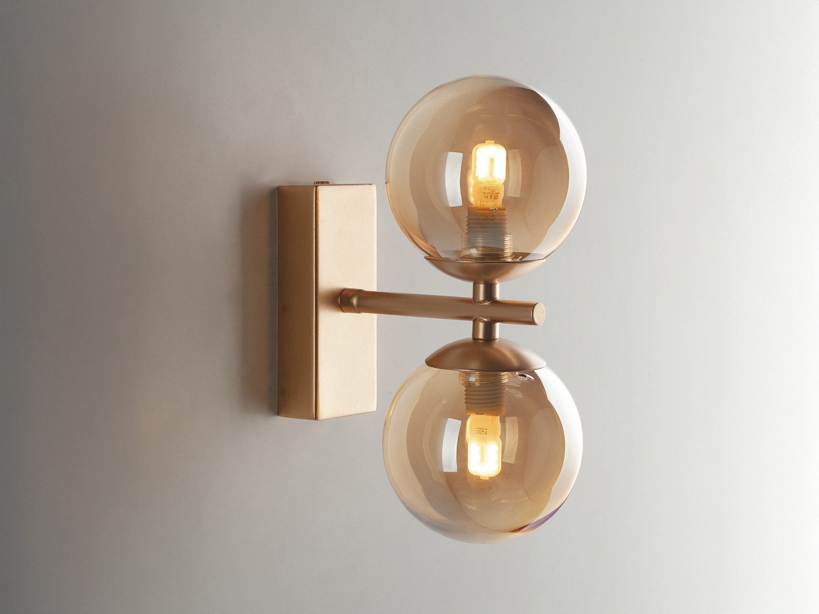 Luce Ambiente Design LED Wandleuchte mit Glas-Kugel Lampenschirmen, Höhe 34cm, Dimmfunktion, LED wechselbar, Warmweiß, ausgefallene Wand-Lampe 2-flammig mit 3 Stufen-Dimmer G9 Leuchtmitteln