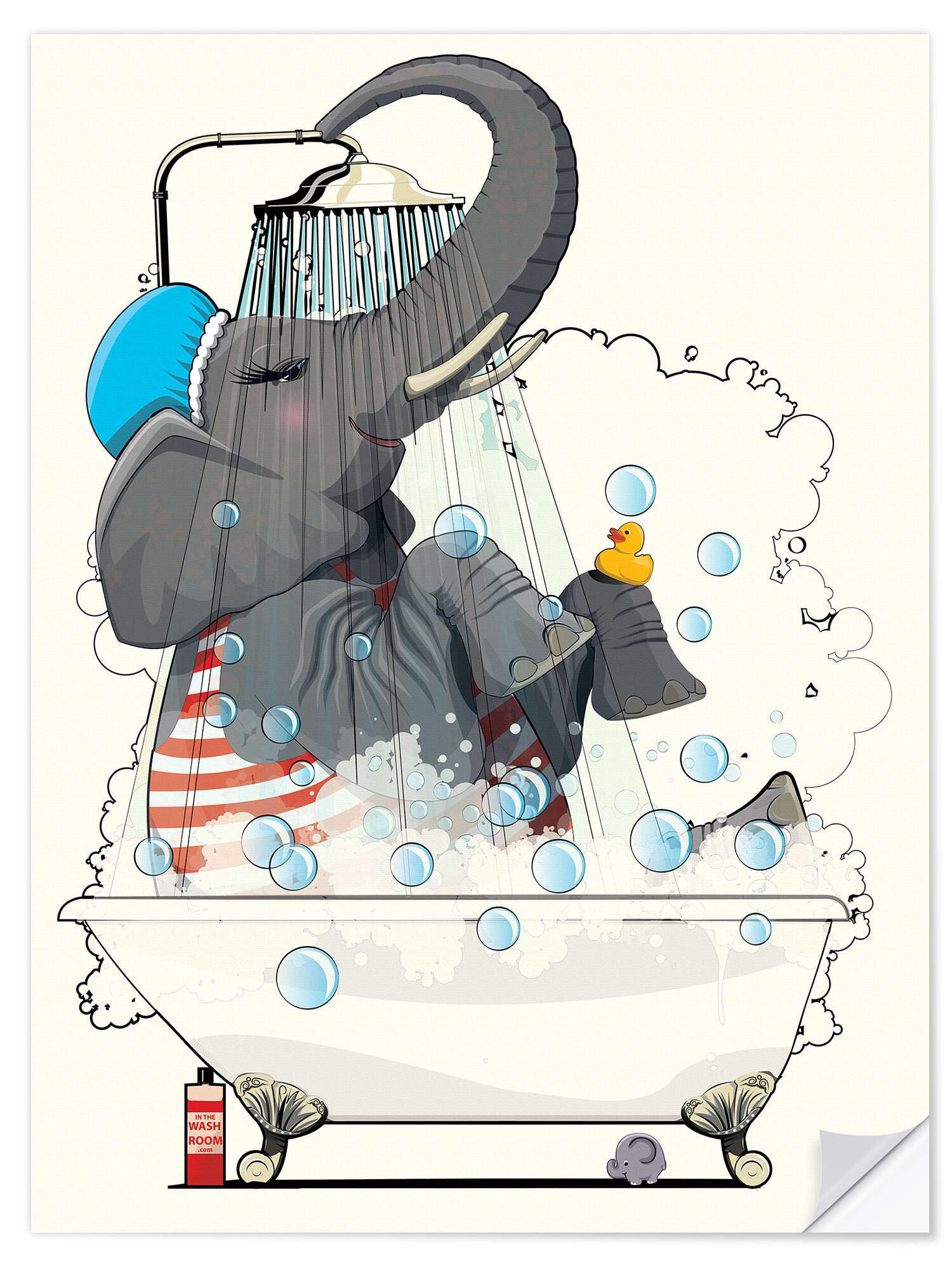 Posterlounge Wandfolie Wyatt9, Elefant in der Badewanne, Badezimmer Illustration