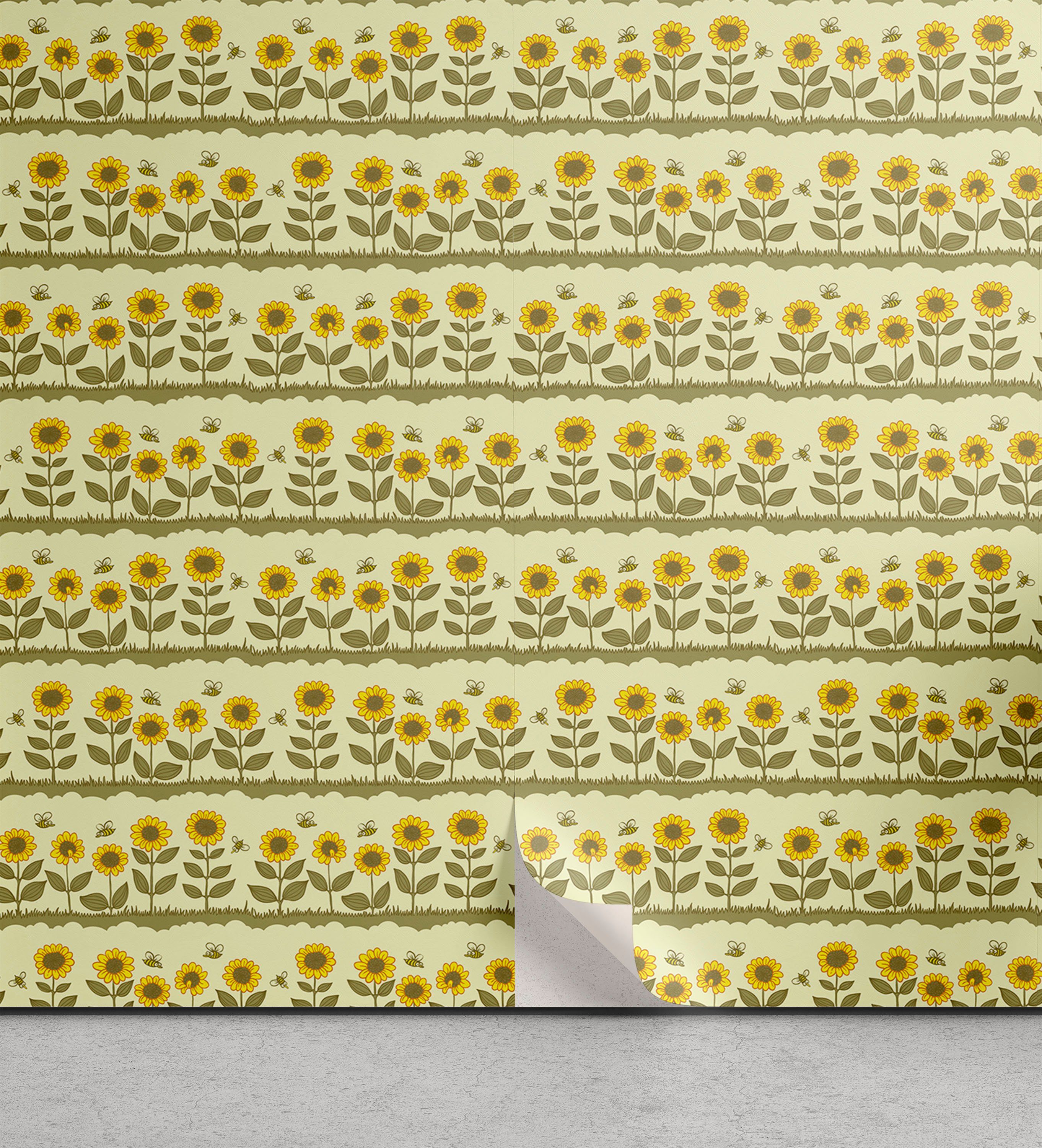 selbstklebendes Vinyltapete Abakuhaus Sonnenblume Blumenfeld Blowing Küchenakzent, Wohnzimmer