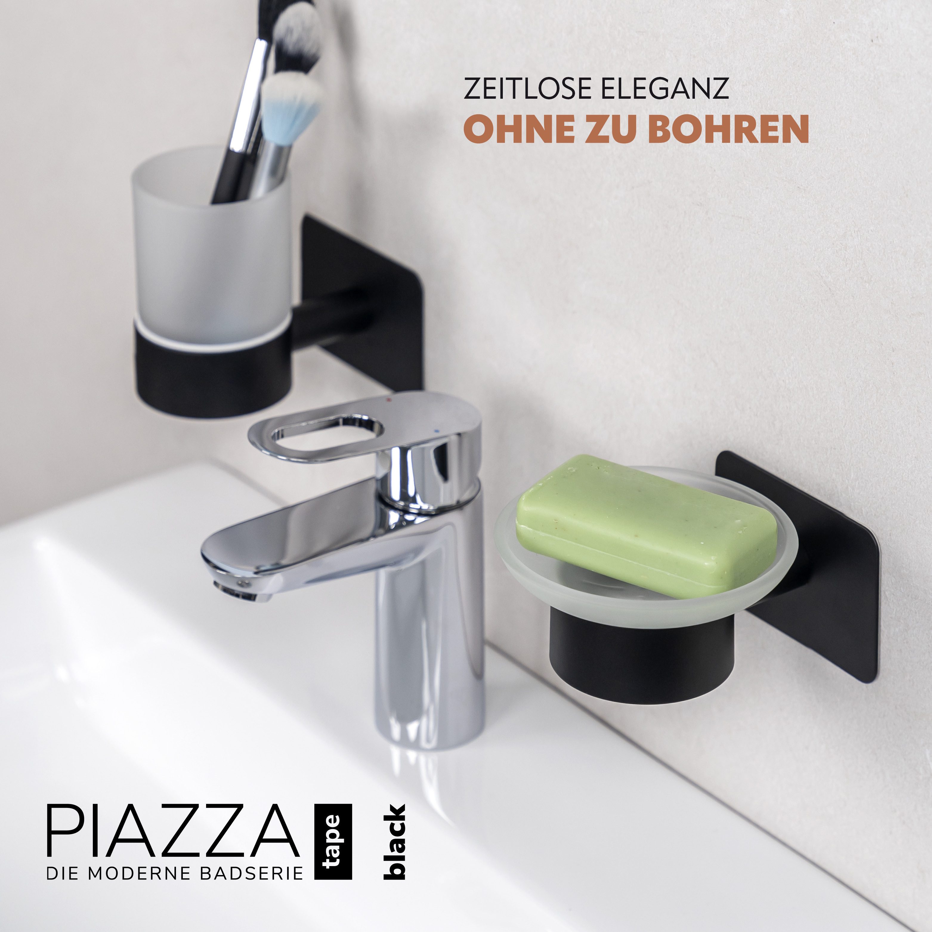 bremermann Seifenschale Bad-Serie PIAZZA BLACK TAPE - mit Klebepad, schwarz günstig online kaufen