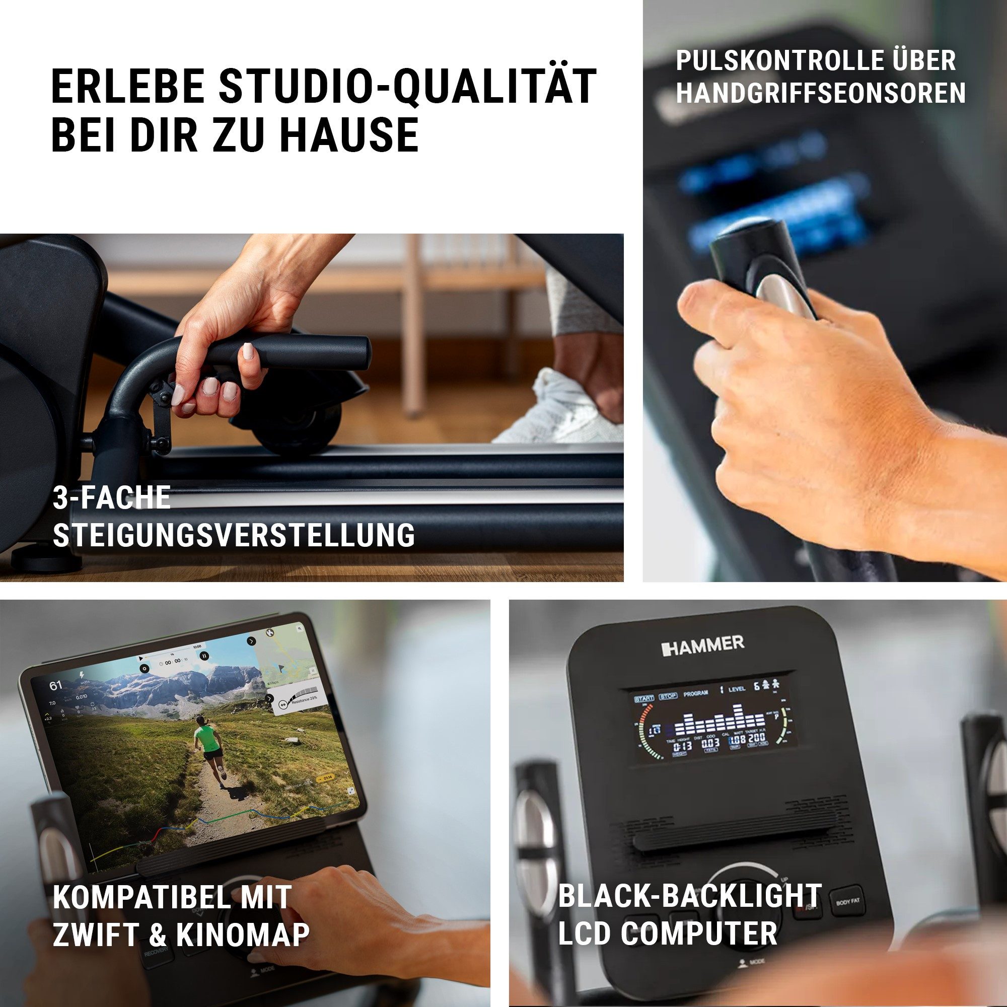 Hammer Crosstrainer SpeedMotion II, 3-fache Steigung, 24 Programme, Zwift & Kinomap – Bild 4 von 5