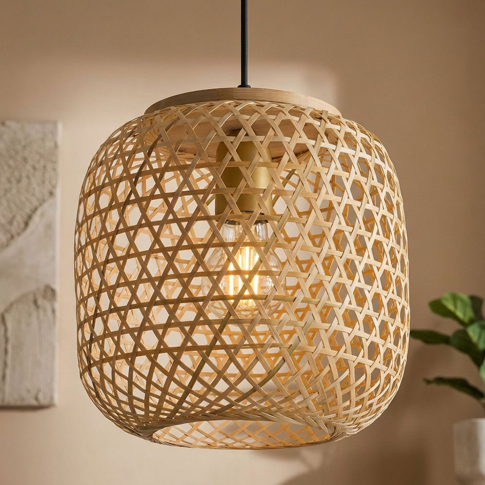 GLOBO LIGHTING LED Pendelleuchte, Leuchtmittel inklusive, Warmweiß, Bambus Decken Hänge Leuchte Wohn Zimmer Filament Geflecht