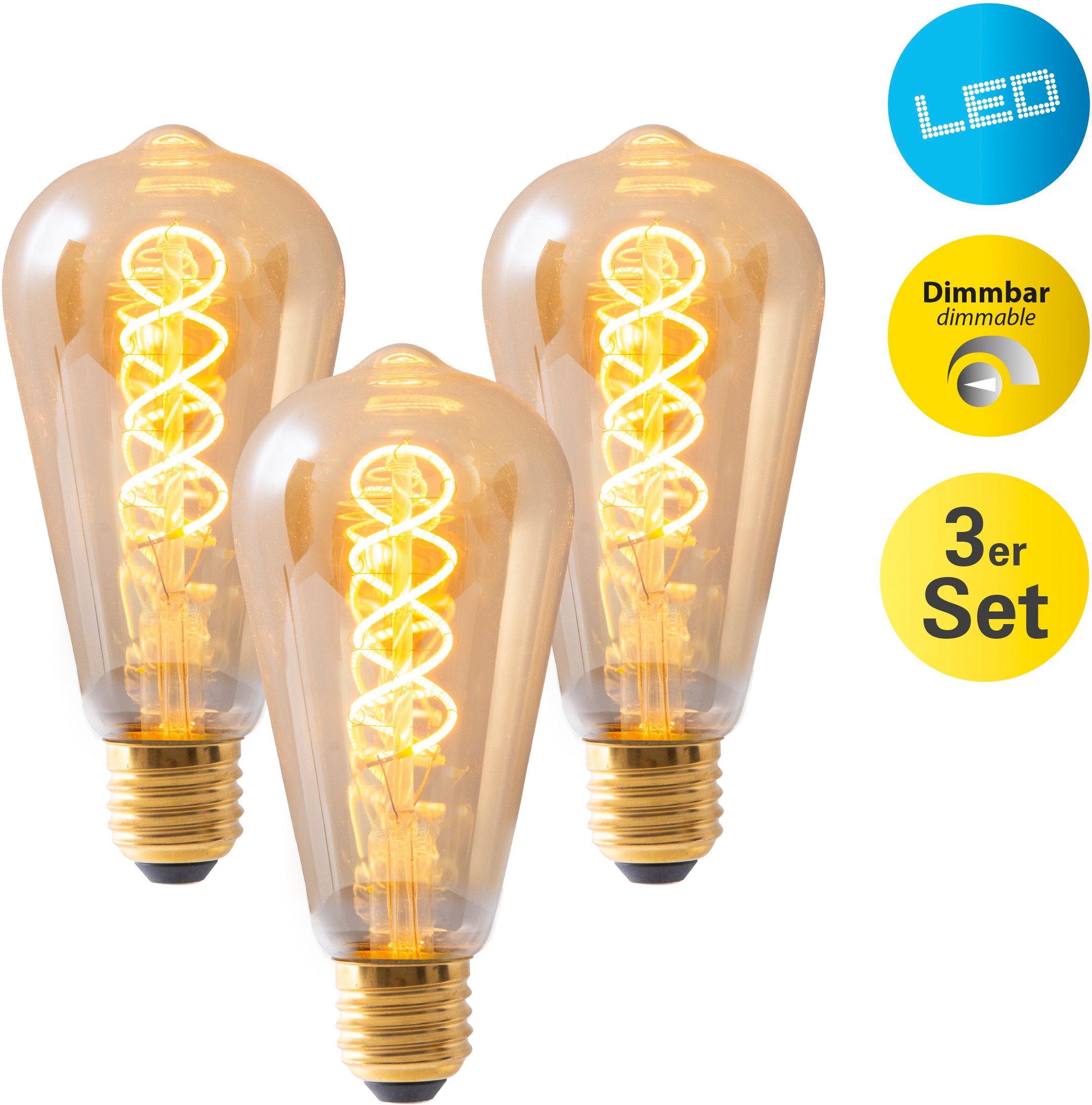Zum niedrigsten Preis erhältlich näve LED-Leuchtmittel Dilly, E27, 3 St., Leuchtmittel Retro Filament Warmweiß