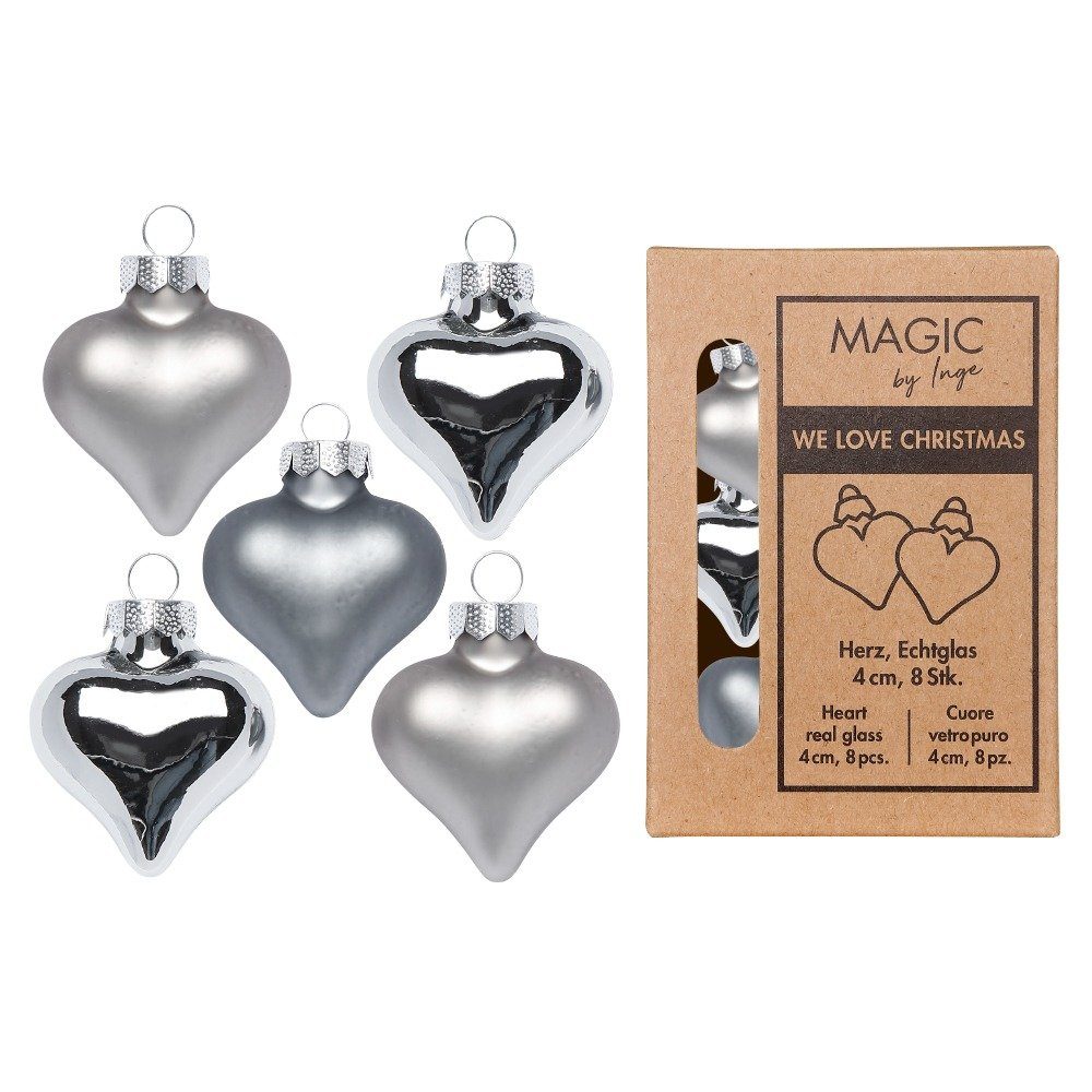 Glas Inge Hazy Grey 8 Christbaumschmuck 4cm Christbaumschmuck, by Herzen - Stück MAGIC