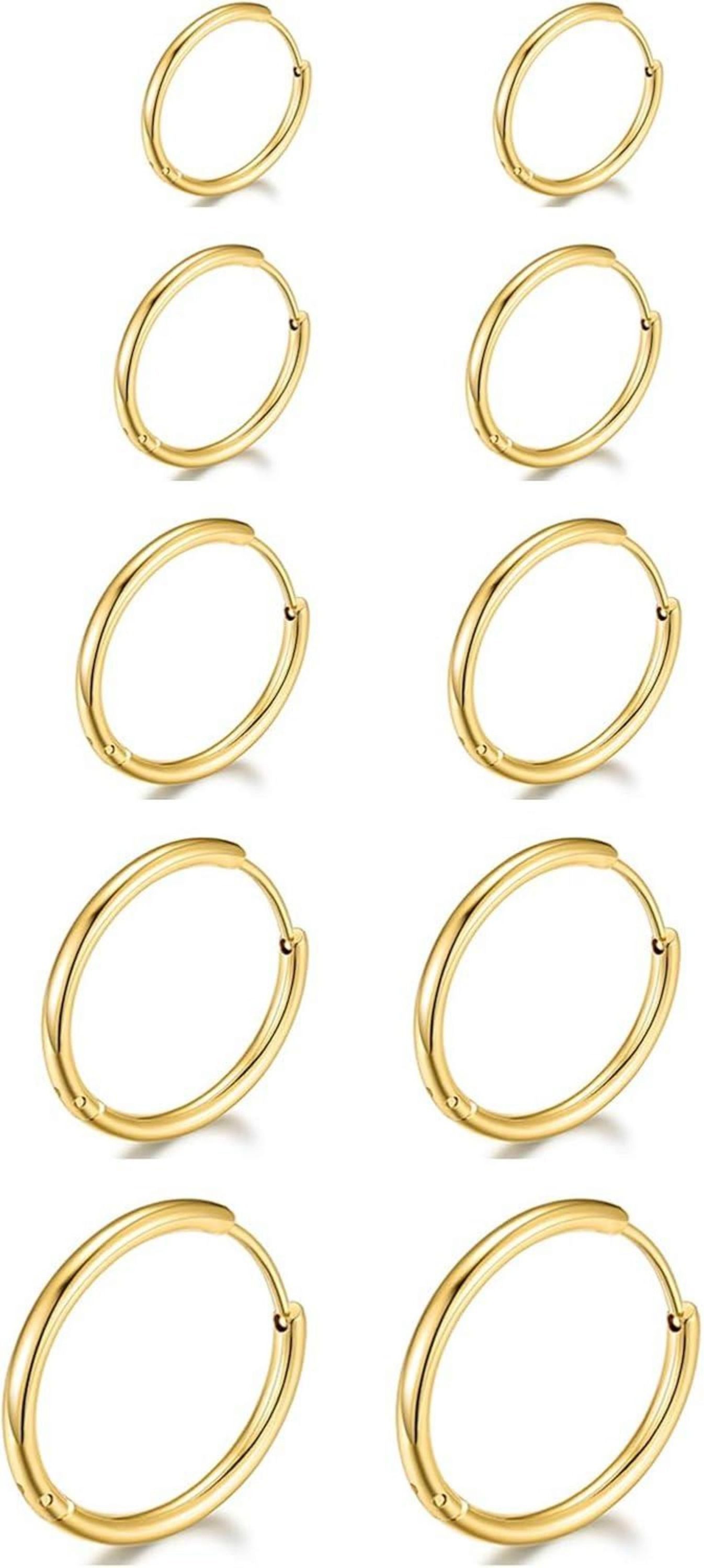Ohrring und Ketten Set Ohrringe Edelstahl Damen Creolen Set 5 Paar Gold 8mm 10mm 12mm 14mm