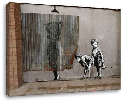 Leinwando Leinwandbild Banksy bild girl women's shower dusche / wohnzimmer bilder street art
