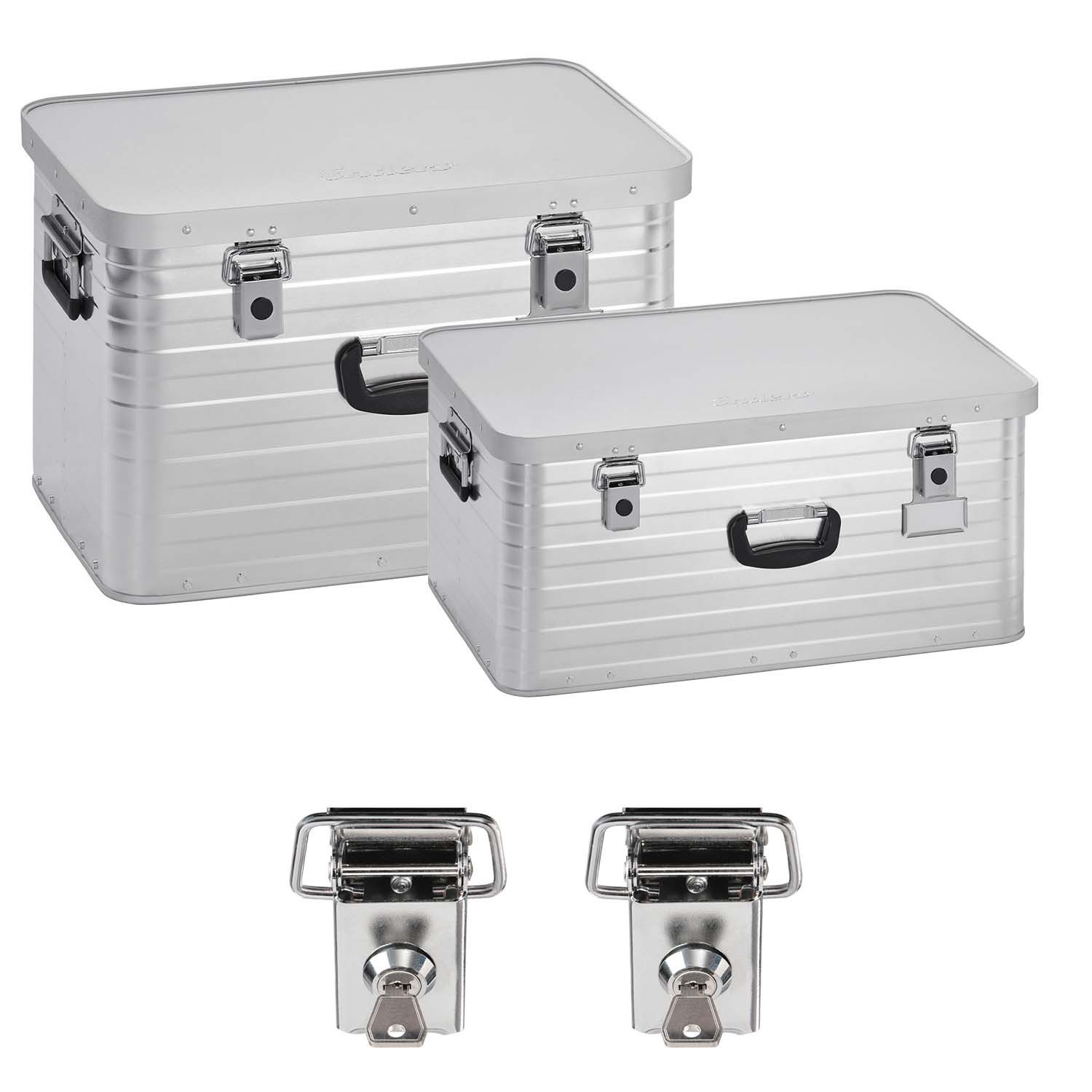 Enders® Aufbewahrungsbox Alubox 63 L + Alubox 80 L inkl. 2x Schloss-Set, Alukiste Transportbox Lagerbox Alukoffer Metallkiste Alubox