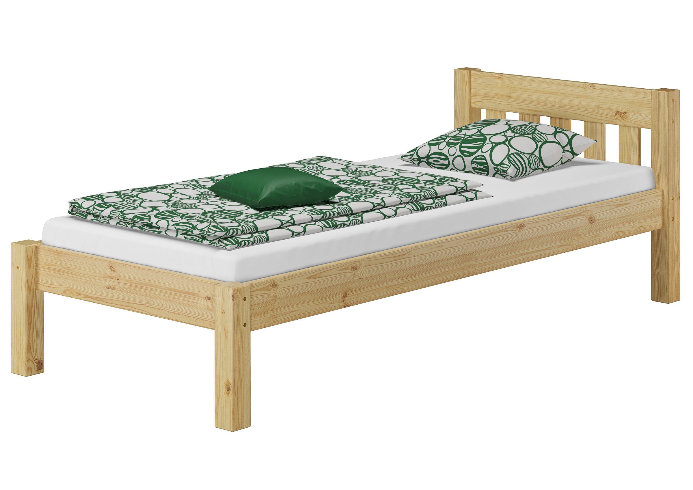 ERST-HOLZ Massivholzbett Schönes Einzelbett 100 x 200 cm Futonbett Holzbett Kiefer Massiv, Kiefer farblos lackiert