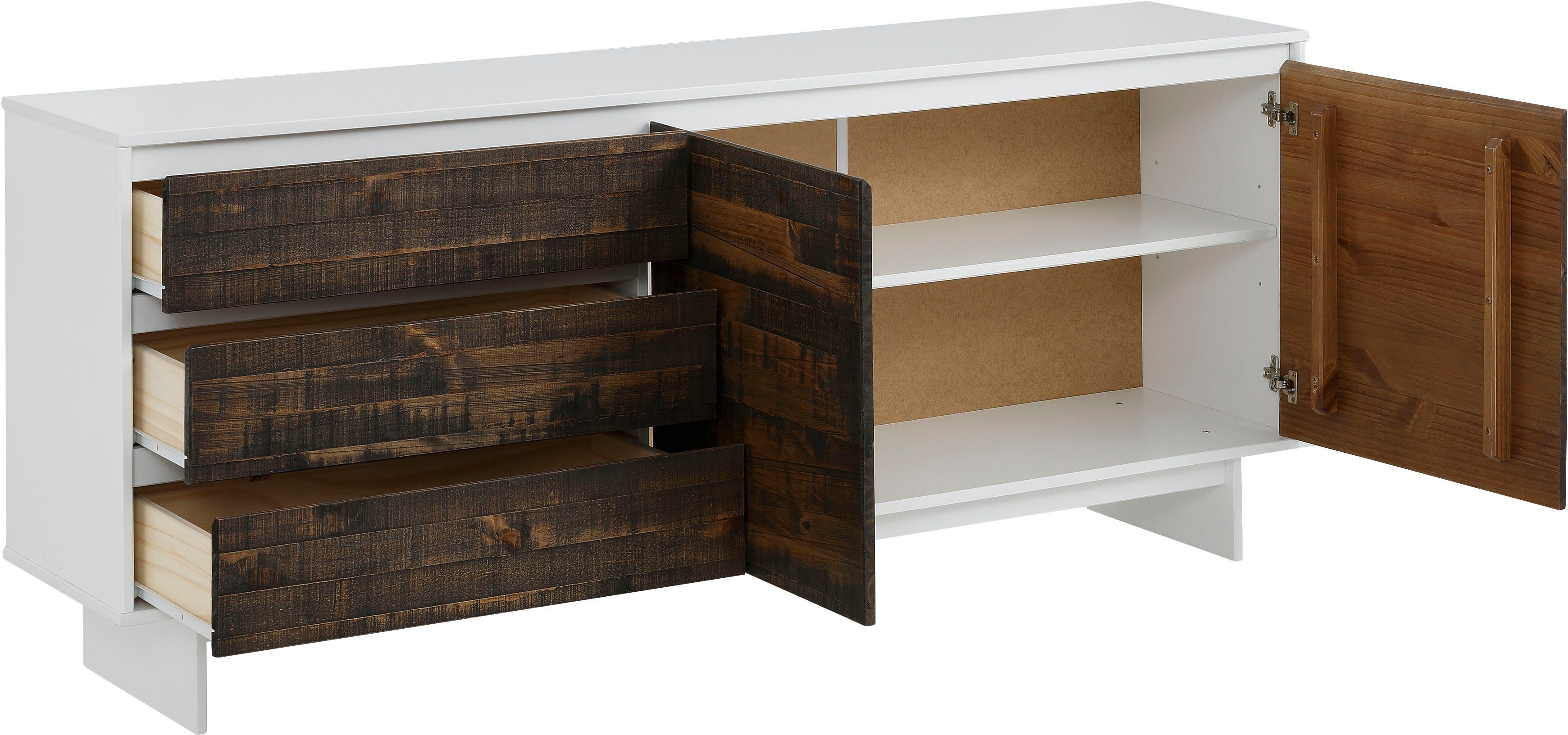 OTTO home Sideboard Morgan, Kommode aus massivem Kiefernholz, mit Griffmulden, Breite 165 cm