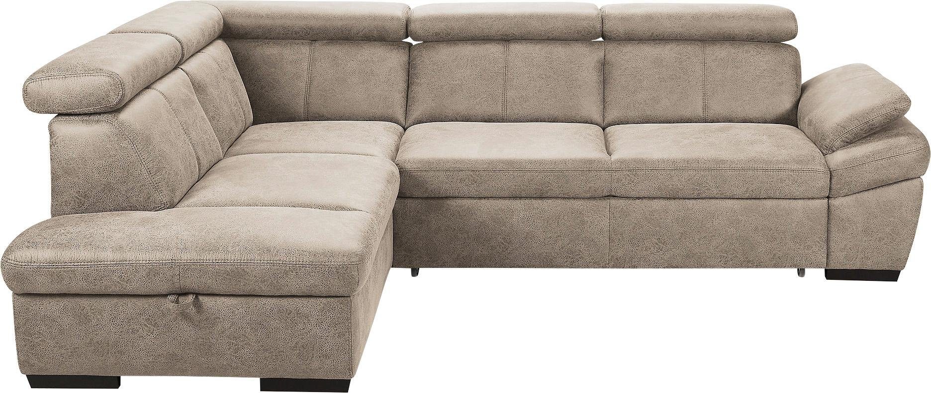 exxpo - sofa fashion Ecksofa Salerno, Funktionssofa, hoher Sitzkomfort, Breite 268cm, L-Form, inkl. Kopf- und Armteilverstellung, wahlweise mit Bettfunktion