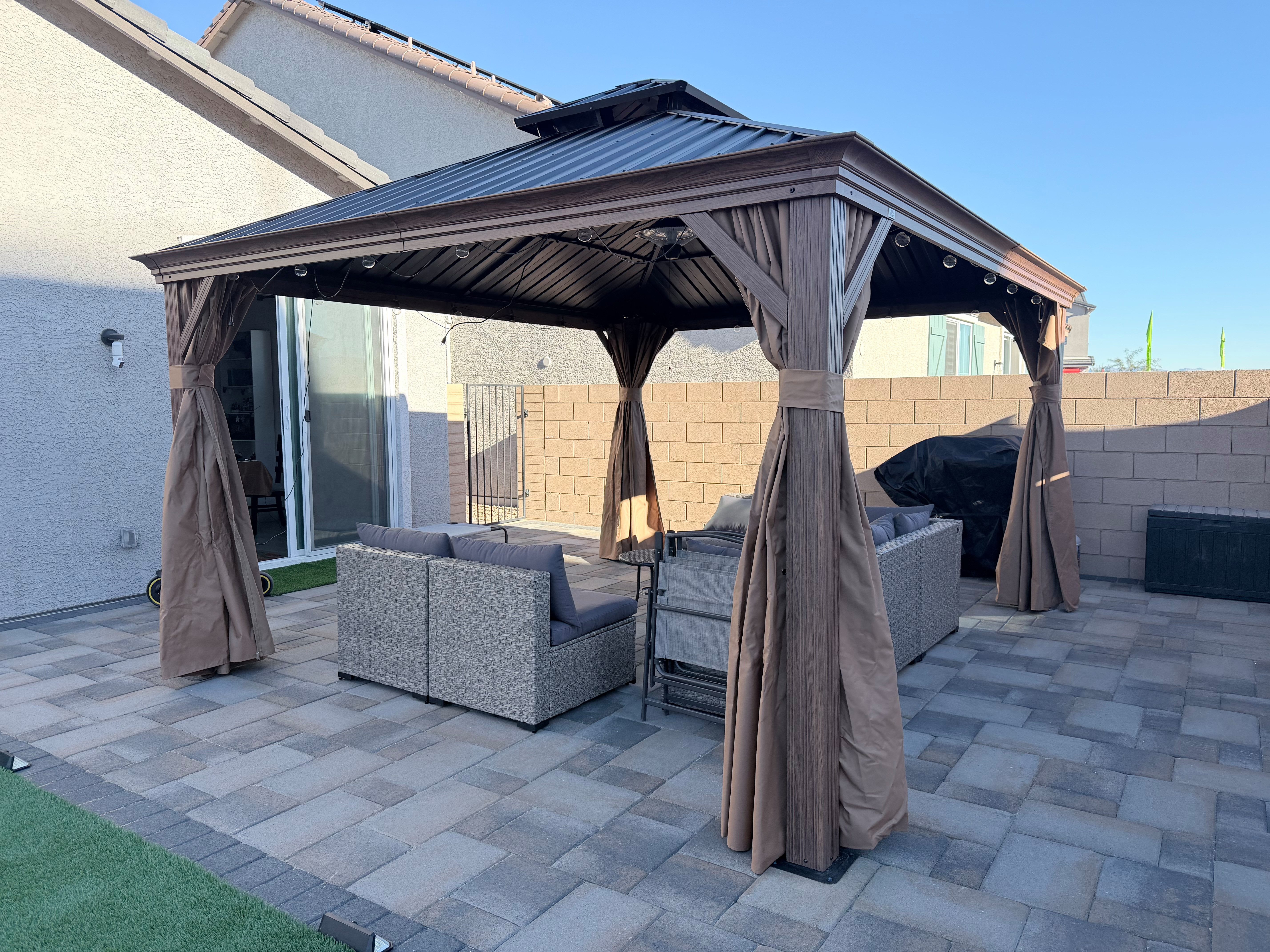PURPLE LEAF Pavillon Gartenpavillon mit Stahldach, Hardtop Gazebo mit Seitenteile, Wasserdicht Stabil Winterfest, Grau