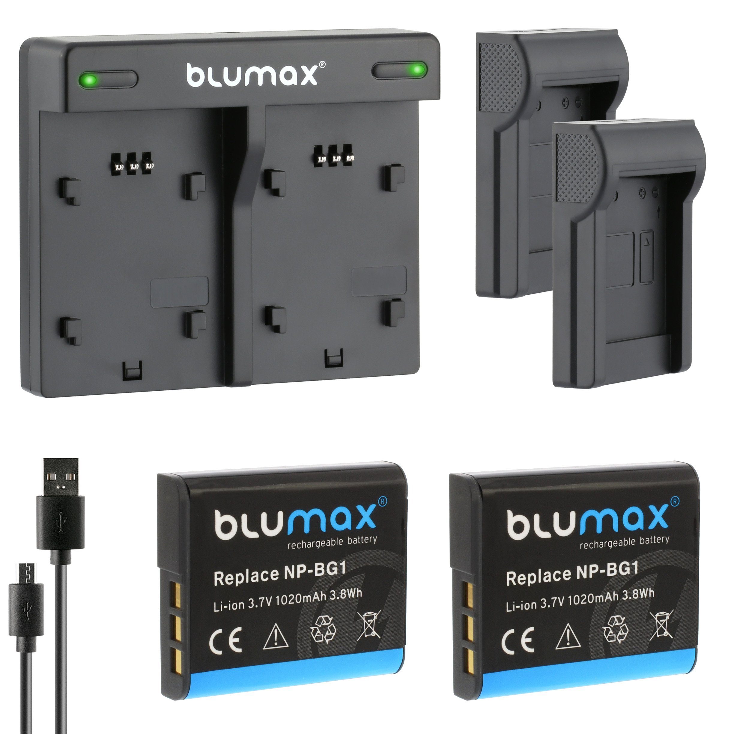 Blumax Set mit Lader für Sony NP-BG1 DSC-W215, 1020mAh Kamera-Akku