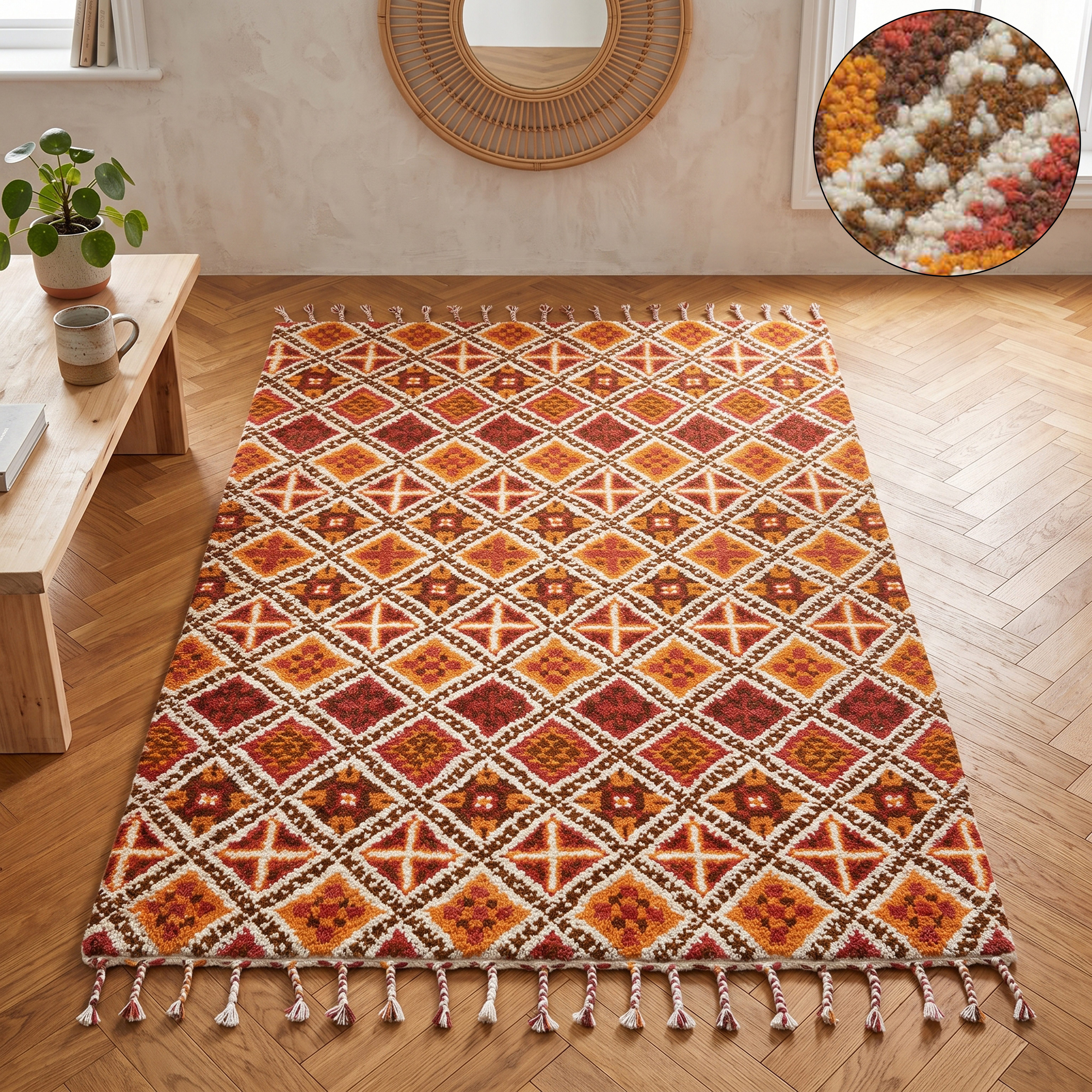 THEKO Wollteppich Marmoucha, handgeknüpft, rechteckig, Höhe: 24 mm, echter Berber Teppich, reine Wolle, auch als Läufer, Wohnzimmer