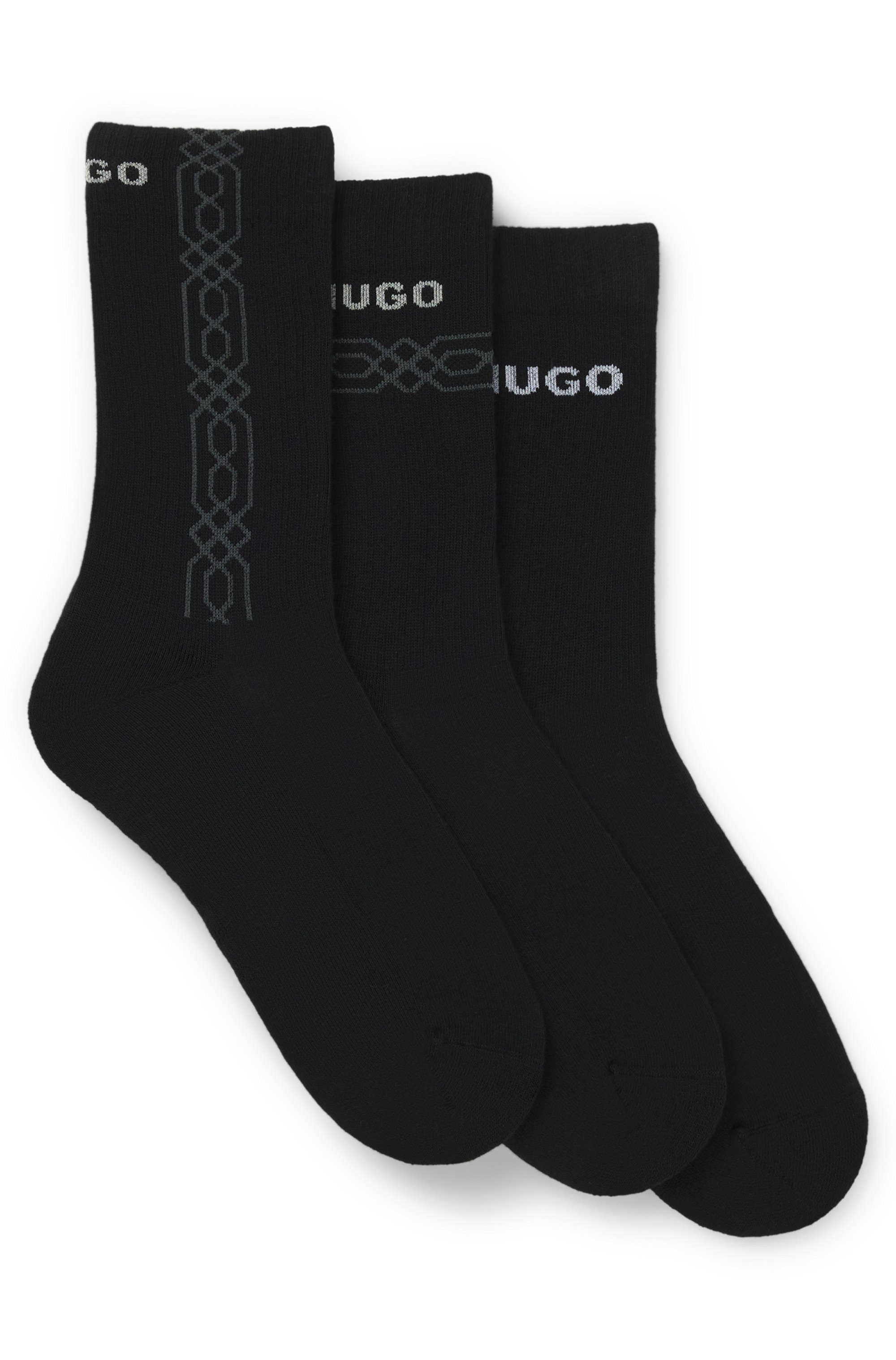 HUGO Kurzsocken (Packung, 3-Paar, 3er) Logoschriftzug, grafisches Muster