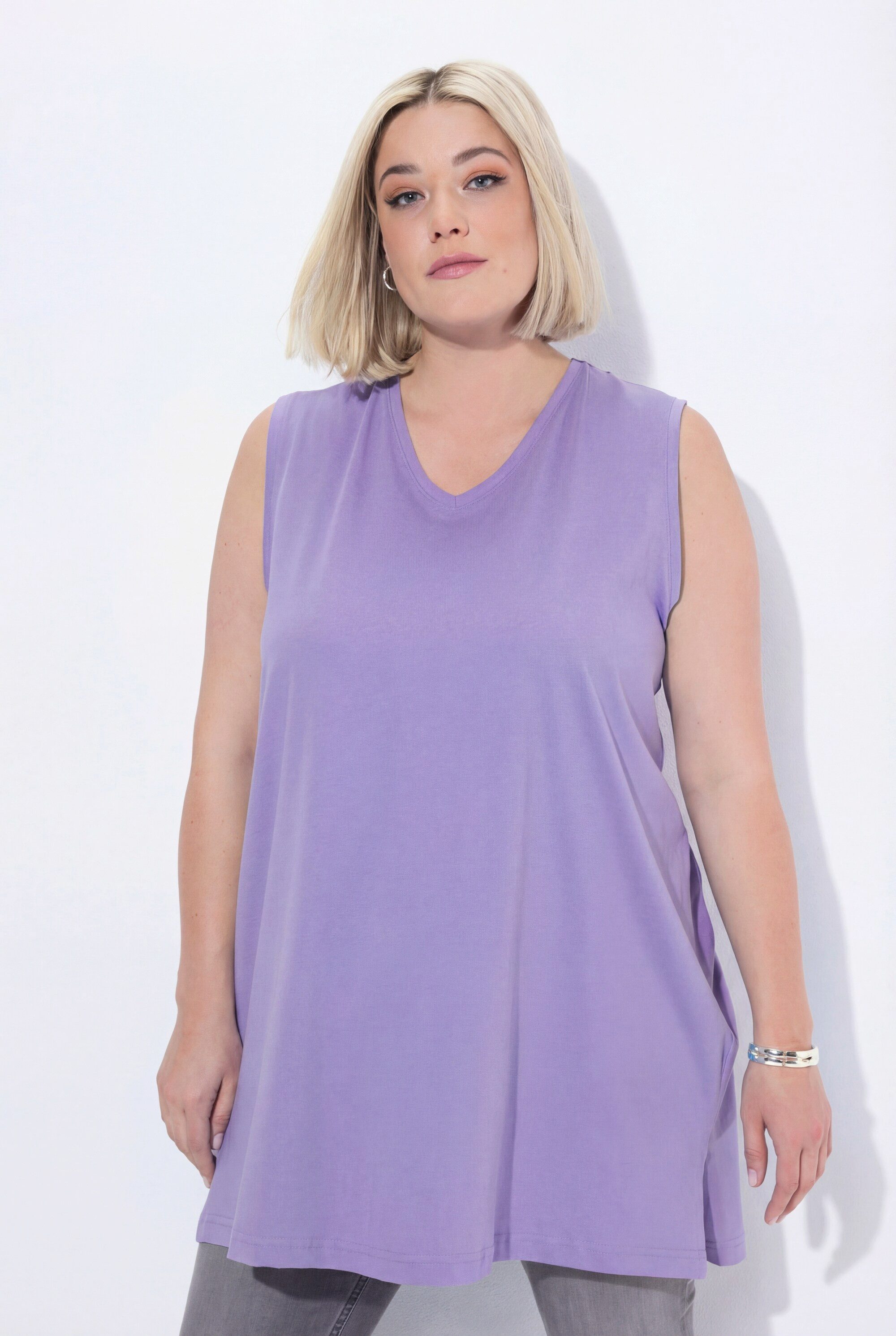 Ulla Popken Longtop Top V-Ausschnitt Relaxed ärmellos Baumwolle