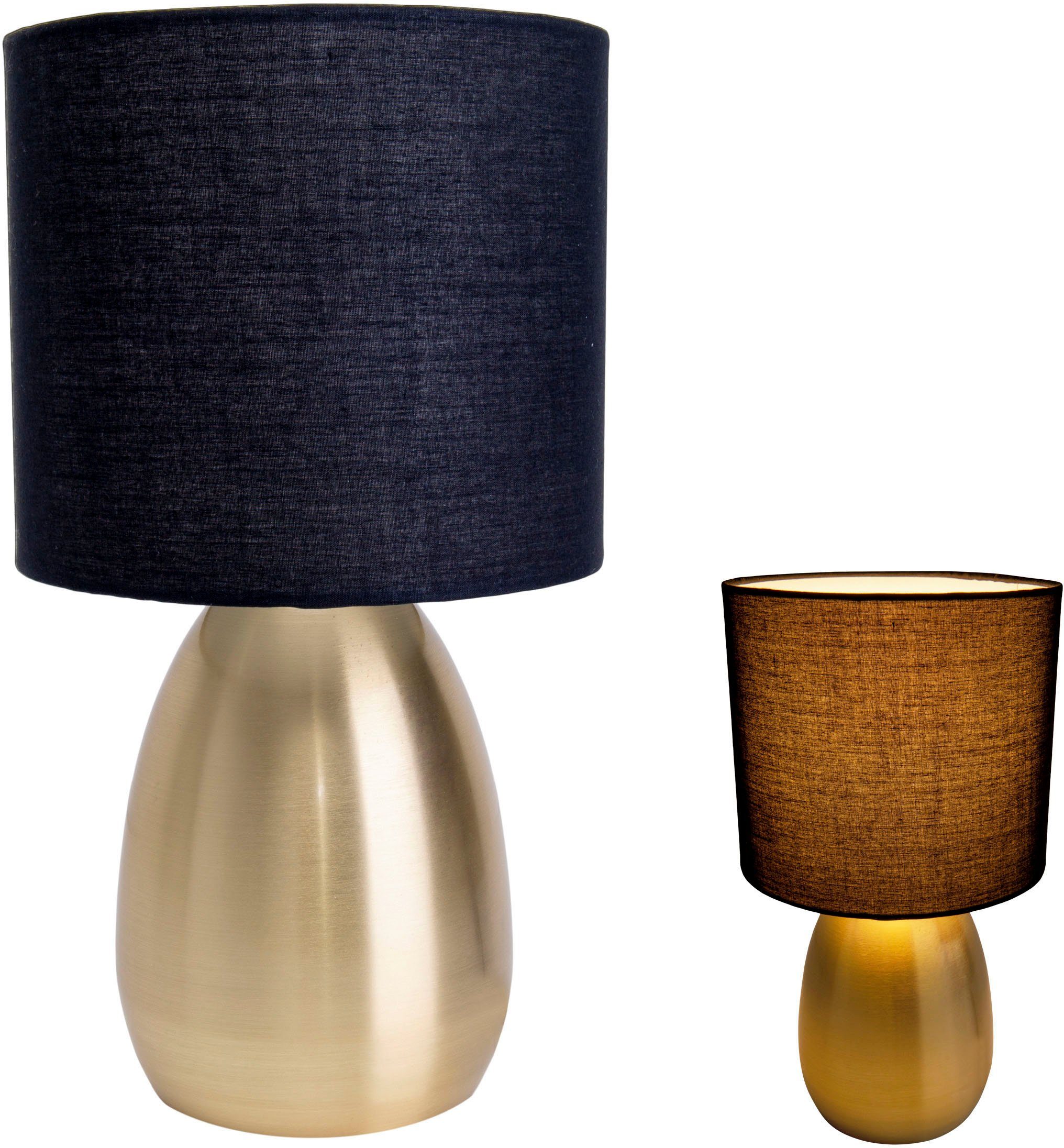 näve Tischleuchte Aurum, ohne Leuchtmittel, 1xE14, Textilschirm schwarz, Fuß gold, Höhe 33cm, Zuleitung 150cm