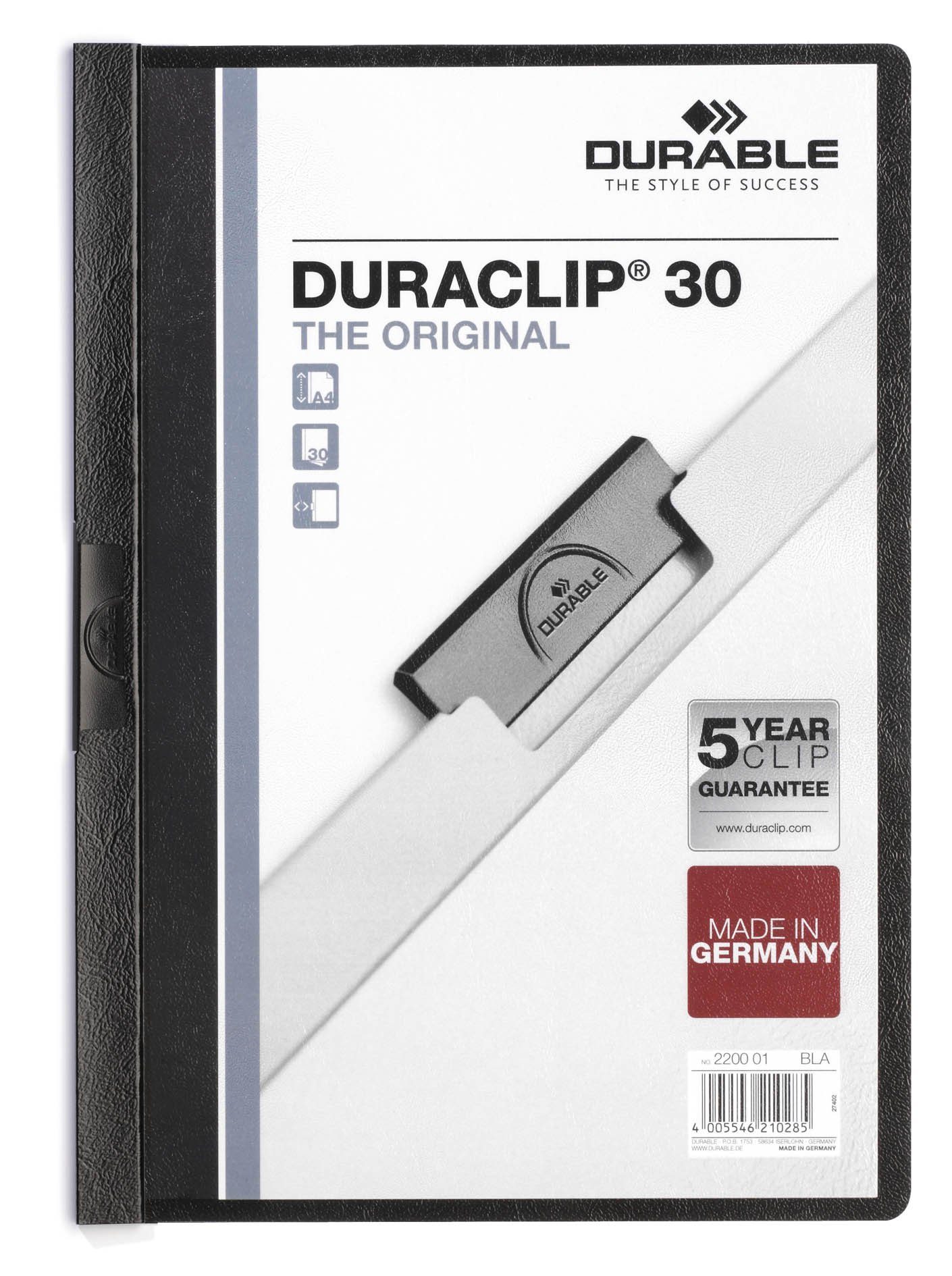 DURABLE Schreibmappe Durable Klemm-Mappe Duraclip Original 30, 25 Stück schwarz 220001, Durable 220001 Klemm-Mappe, 25 Stück, Duraclip Original 30 (für 1-30 B