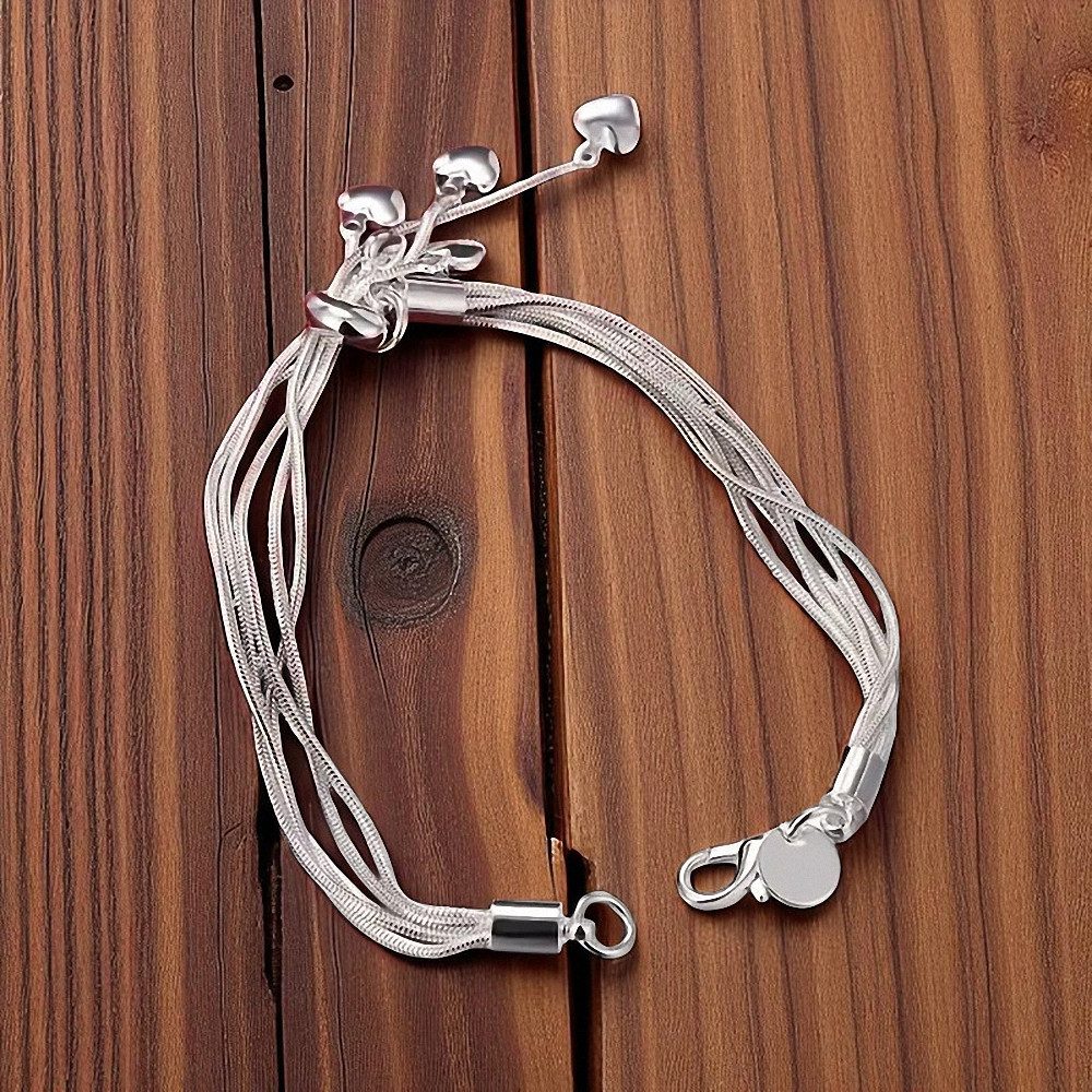 Taffstyle Silberarmband Damen Armband 925 Sterling Silber filigran mit 5 Herzen (Wunderschönes Filigranes Damen Armband Echt Silber mit kleinen Herzen)