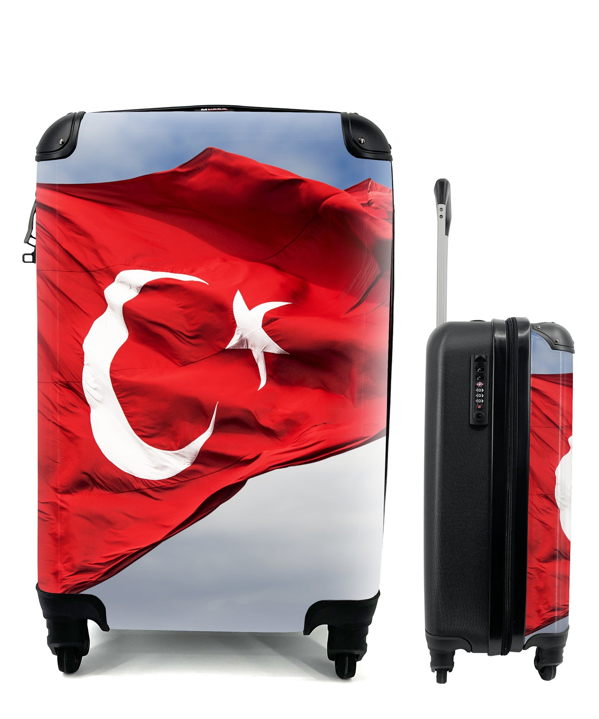 MuchoWow Handgepäckkoffer Eine türkische Flagge im Wind, 4 Rollen, Reisetasche mit rollen, Handgepäck für Ferien, Trolley, Reisekoffer
