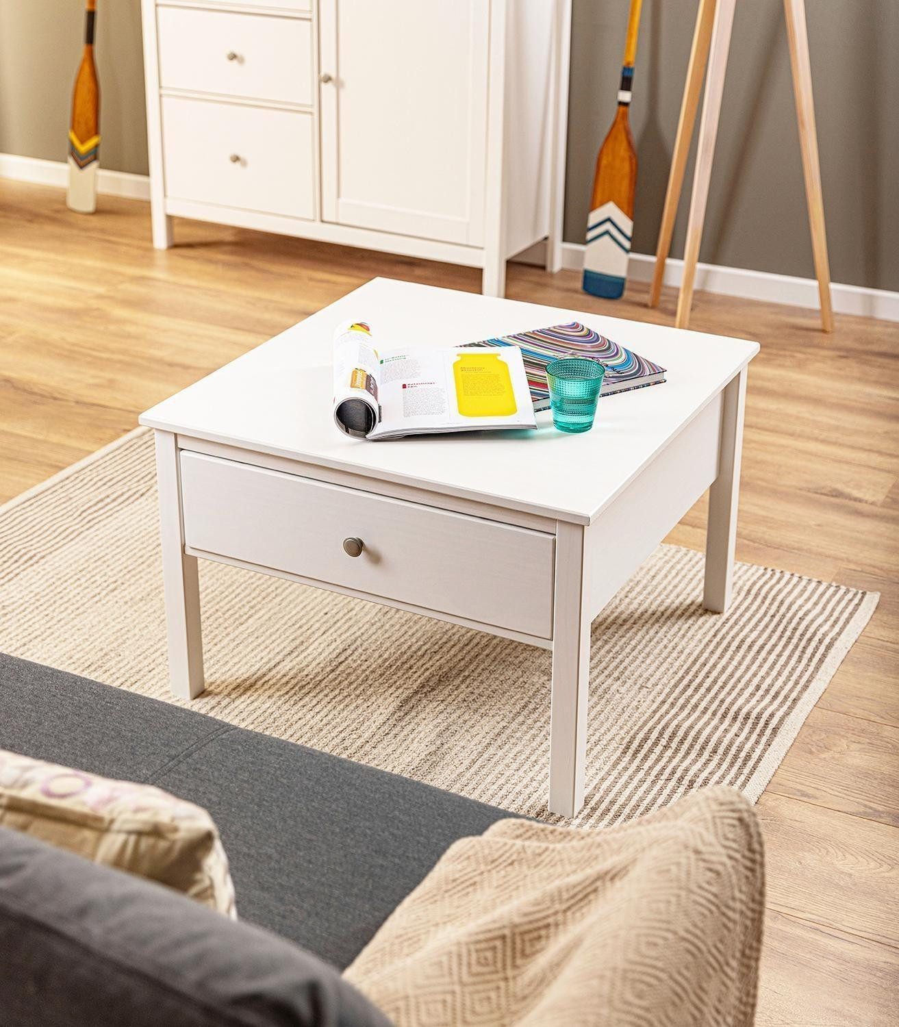 Inter Link Couchtisch CHILLY HOME, Weiß, Kiefernholz massiv, 1 Schublade, B günstig online kaufen