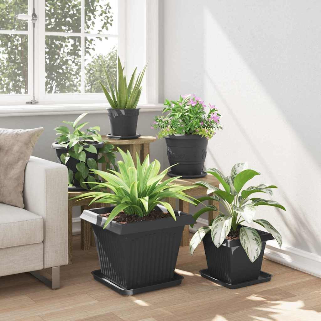 vidaXL Blumentopf Quadratisches Blumentablett 6 stk. Schwarz 32 x 32 x 2,5 cm (6 St) – Bild 4 von 5