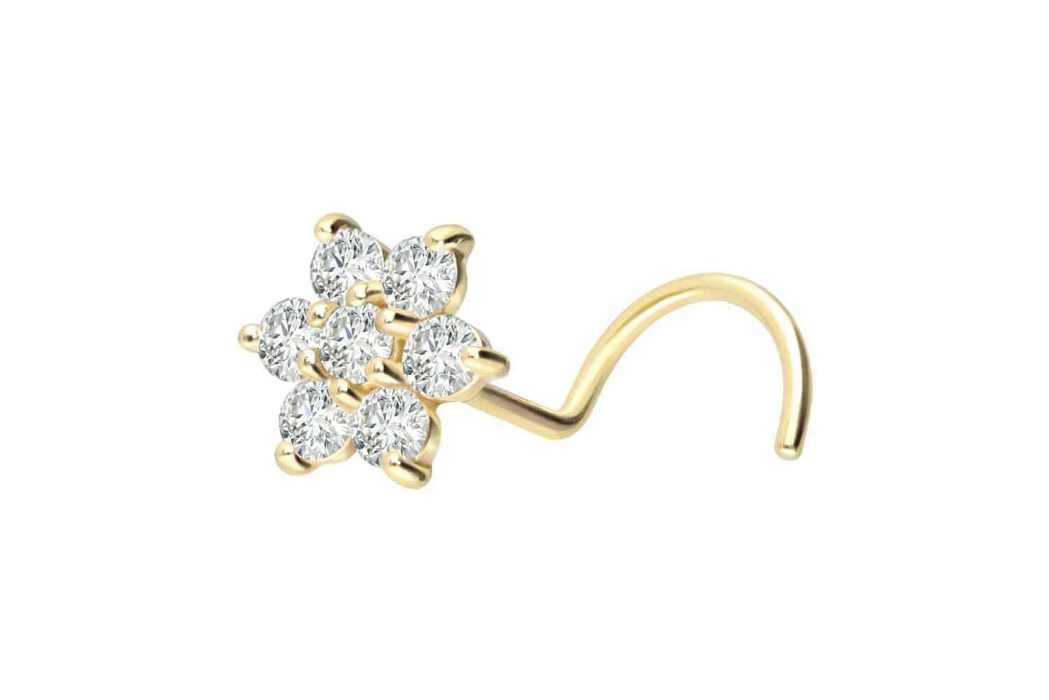 PIERCINGLINE Nasenpiercing 18 Karat Gold Nasenstecker Spirale DIAMANT-BLUME (Nasenstecker, 1-tlg)