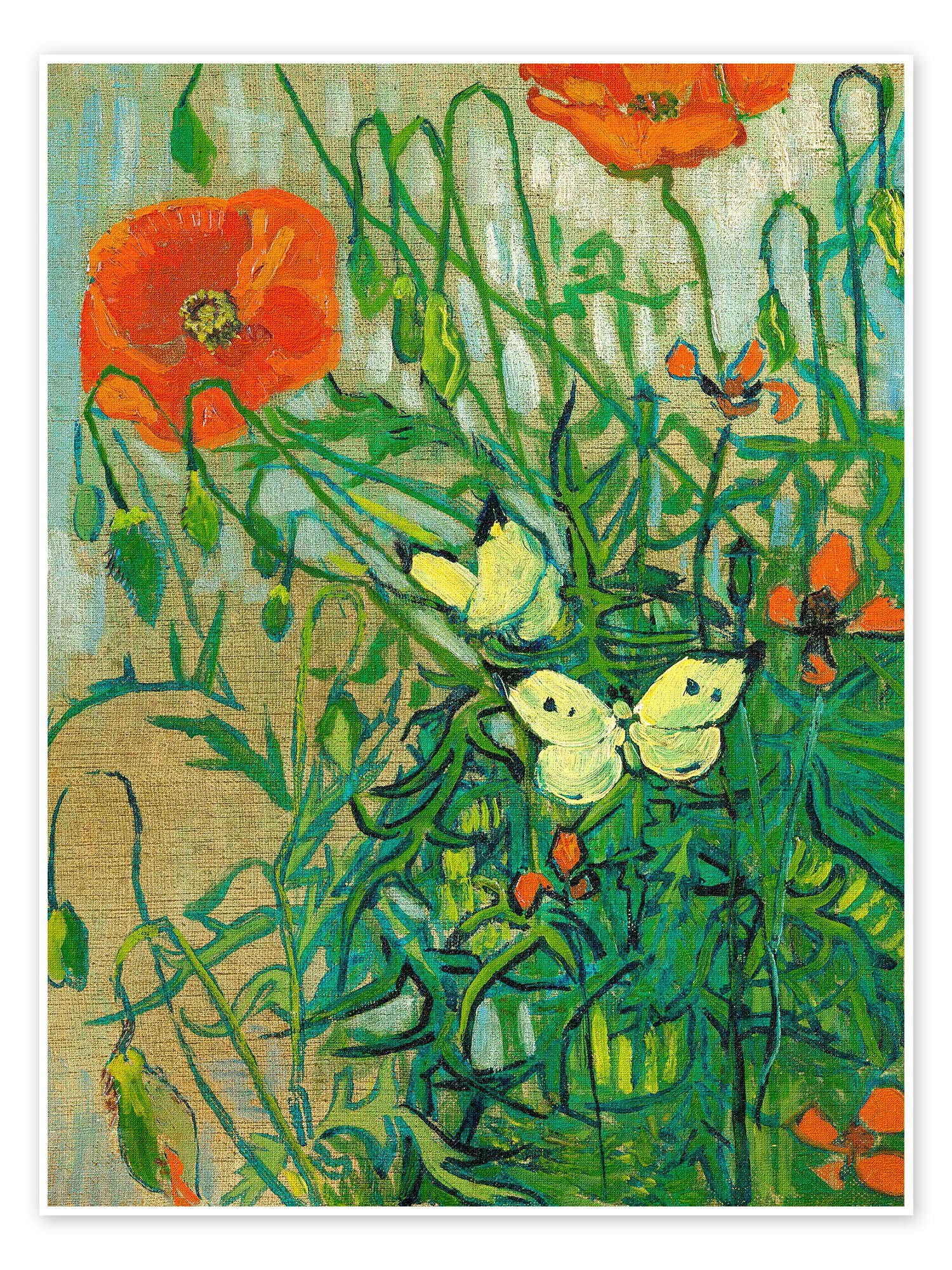 Posterlounge Wandbild Schmetterlinge auf Mohnblüten, Vincent van Gogh, erhältlich als Poster, Leinwandbild, Wandsticker oder Acrylglasbild