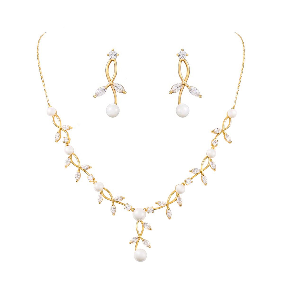 Bextsrack Schmuckset Brauthochzeits-Schmuckset, Damen Anhänger Halskette und Ohrringe, Perlen Blumen Schmuckset