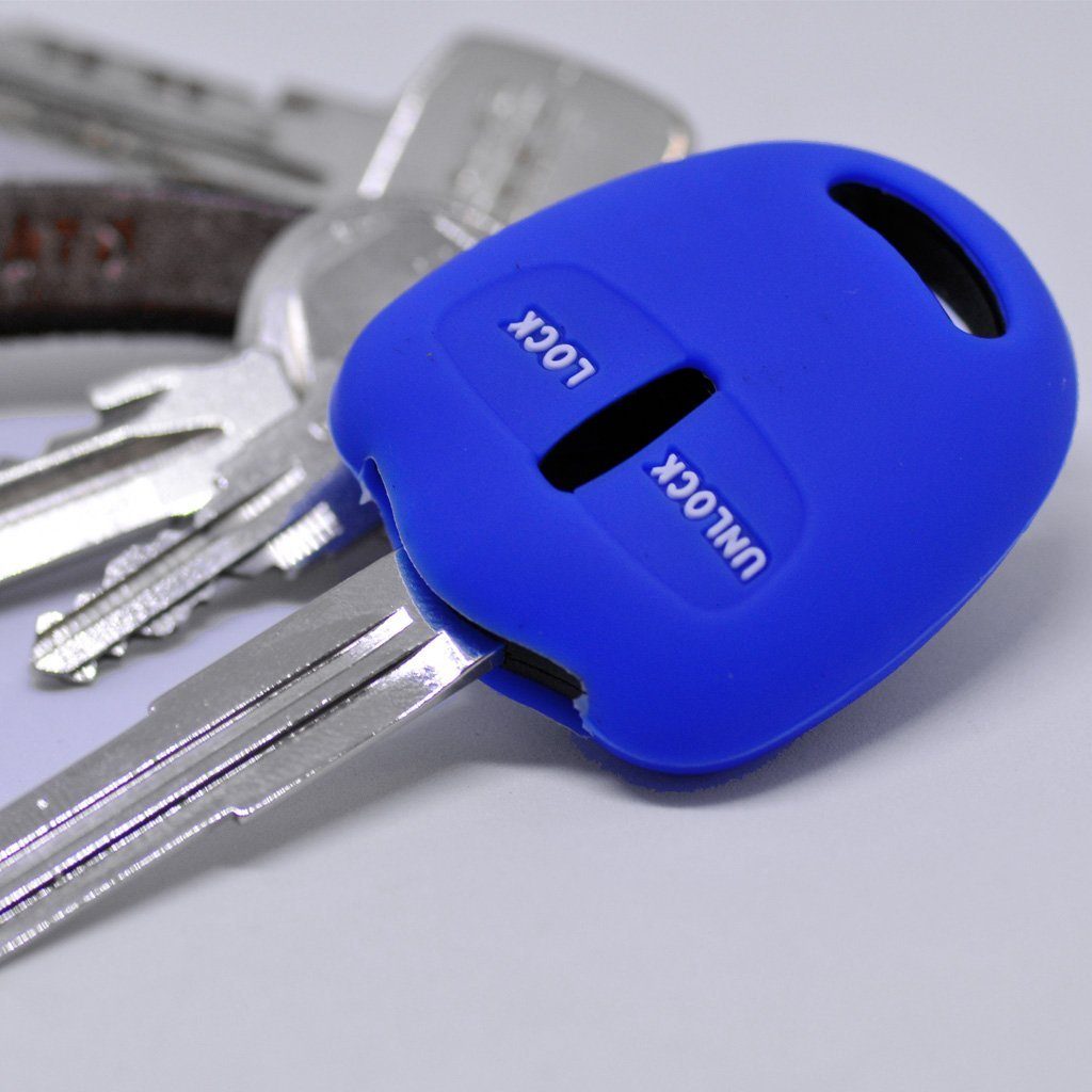mt-key Schlüsseltasche Autoschlüssel Softcase Silikon Schutzhülle Blau, für Mitsubishi Lancer ASX Outback Pajero Sports 2 Tasten Fernbedienung