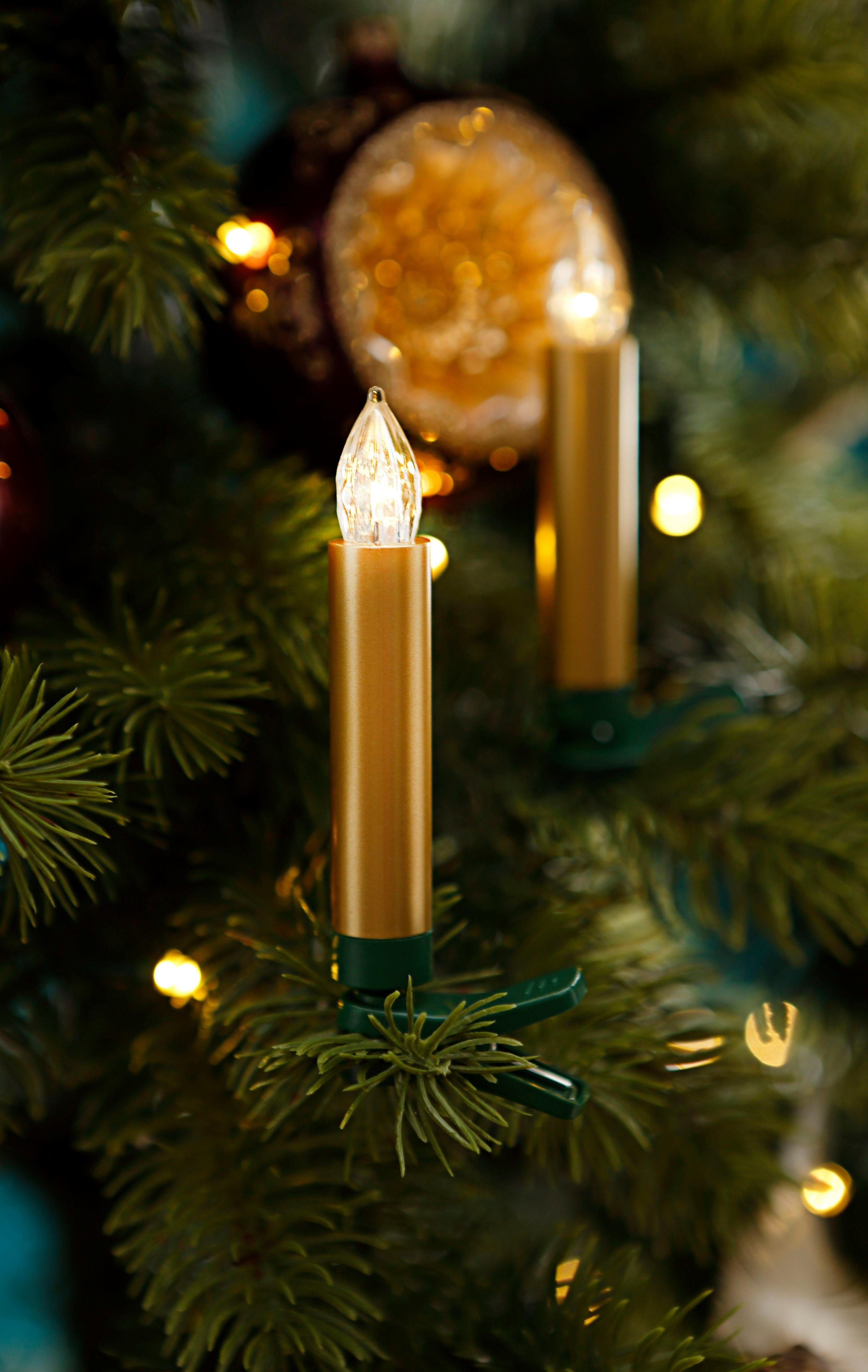 BONETTI LED-Christbaumkerzen Weihnachtsdeko aussen, 25 kabellos, Kerzen Christbaumschmuck, plus goldfarben Zubehör