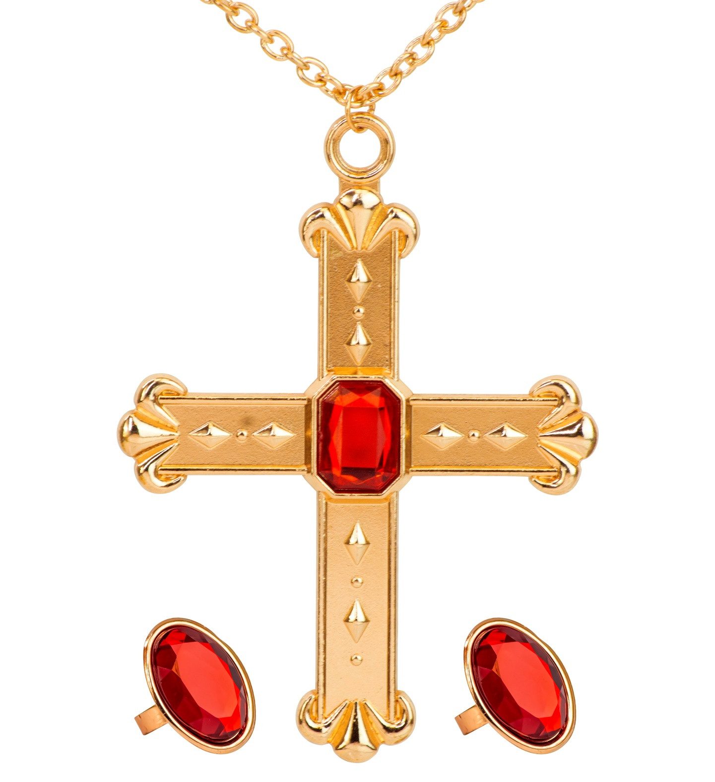 Kostüm Kardinal Set, Halskette mit Kreuz und 2 Ringe
