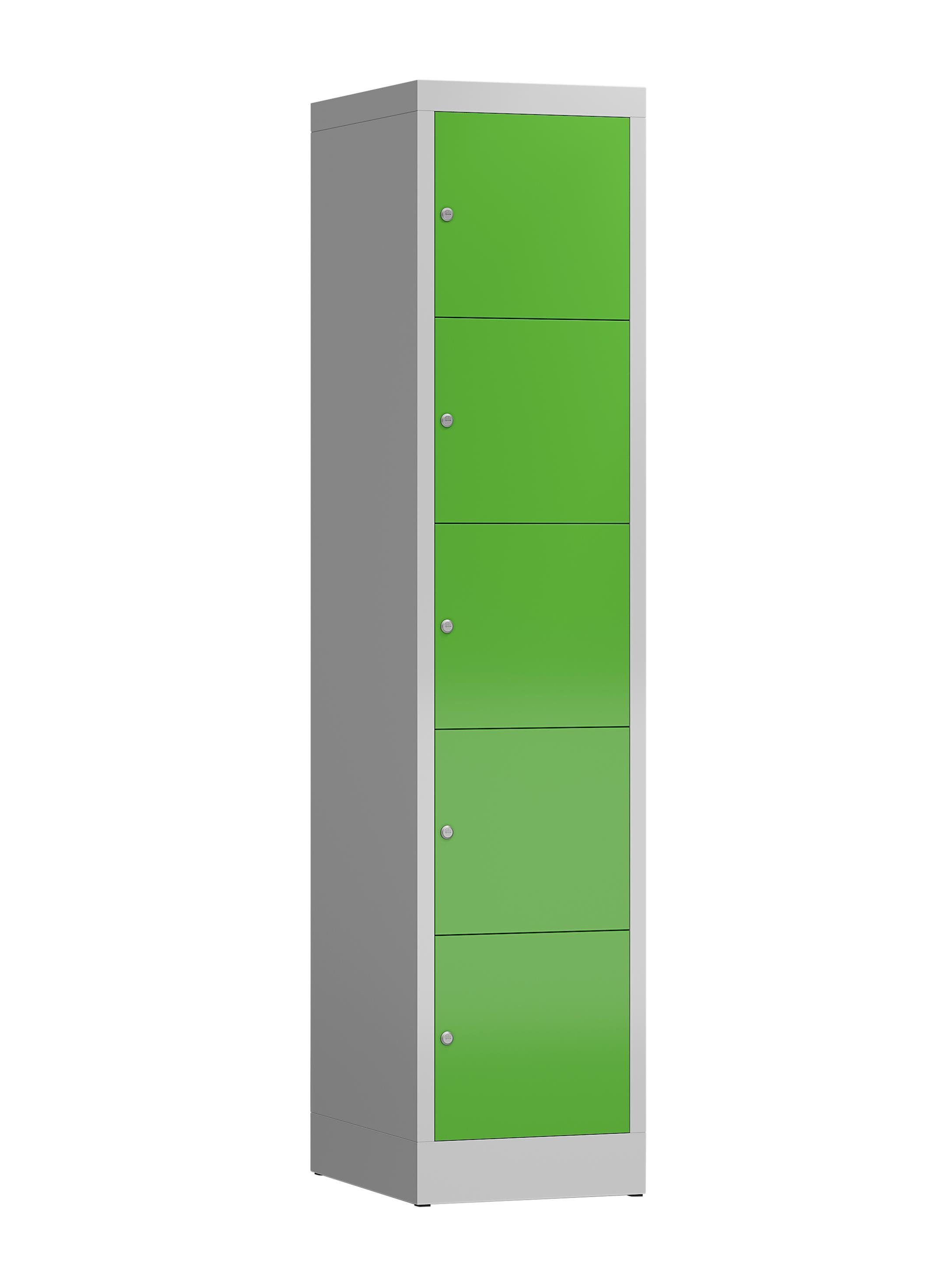 Steelboxx Fächerschrank Schließfachschrank 5 Fächer Spindschrank (1-St) komplett montiert, keine Montage notwendig Korpus: RAL 7035 Lichtgrau/ Türen: Grün | Lichtgrau