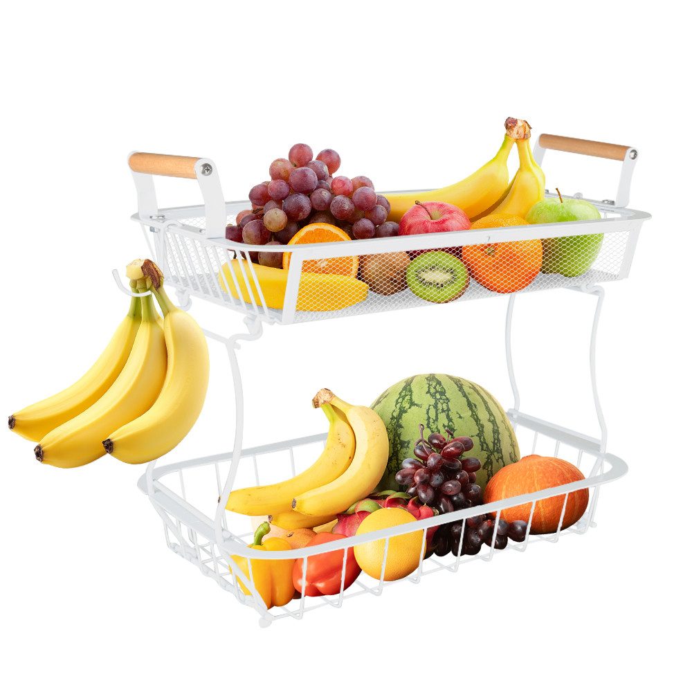 Obstschale Obst Etagere mit 2 Bananenaufhängern, Obst-Gemüsekorb