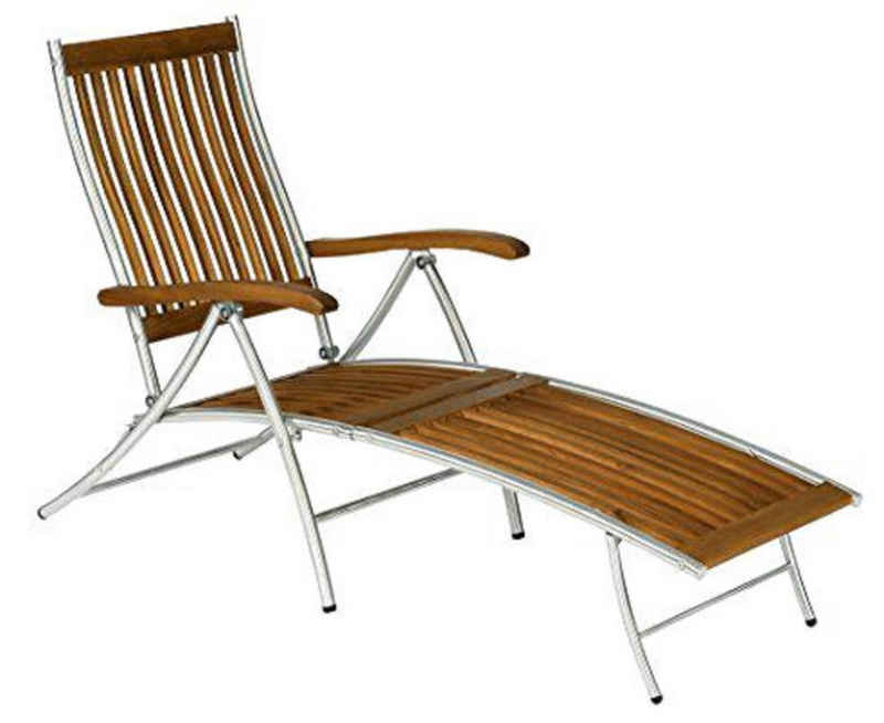 Gardissimo Gartenliege Saigon Deckchair Relaxstuhl Relaxliege Edelstahl Holz stabil, verstellbar, klappbar, Edelstahl-Gestell mit Akazienholz Lattung