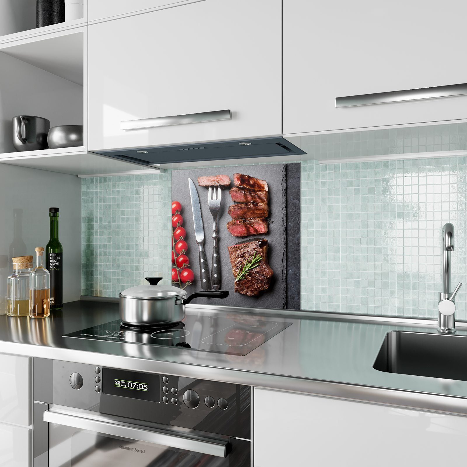 Küchenrückwand Balsamico Primedeco Motiv Spritzschutz Rindsteak Küchenrückwand mit mit Glas