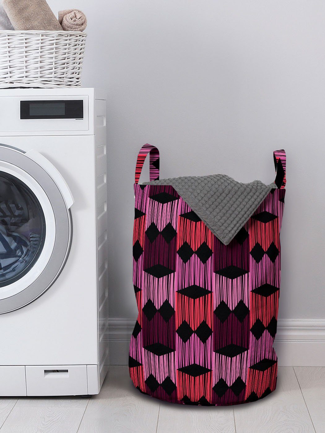 Abakuhaus Wäschesäckchen Waschsalons, Kordelzugverschluss Wäschekorb für Ikat abstrakte geometrische Griffen mit
