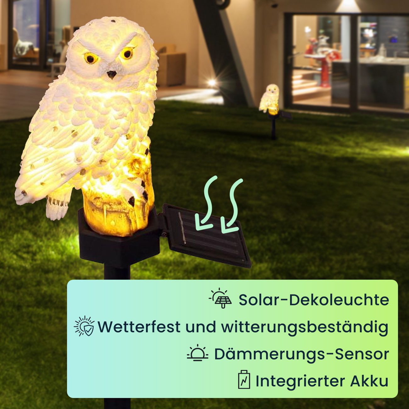 Casativo LED Solarleuchte LED Solar-Eule wetterfest – Gartenleuchte mit Dämmerungssensor, ntegrierter Akku – Bild 3 von 3