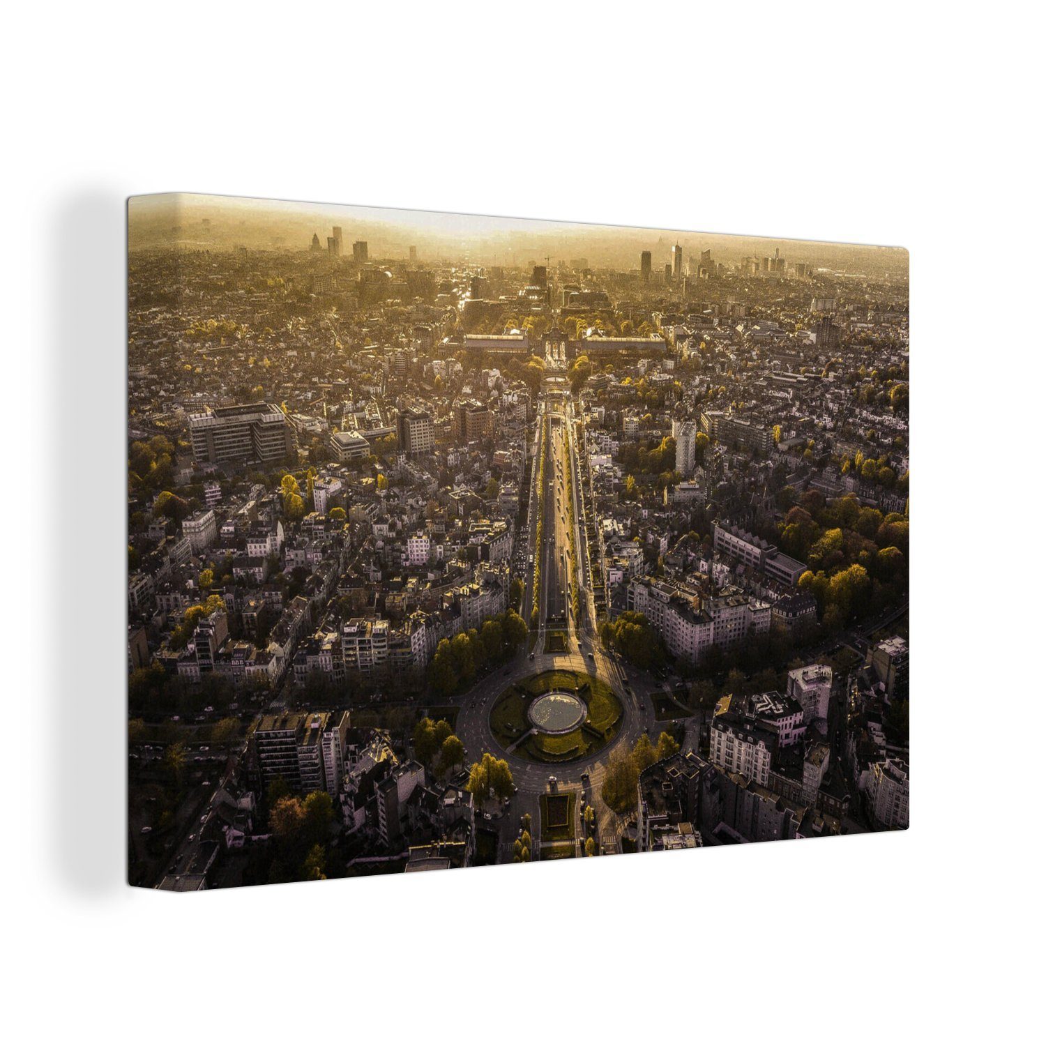 OneMillionCanvasses® Leinwandbild Sonnenuntergang über der Hauptstadt Belgiens, (1 St), Wandbild Leinwandbilder, Aufhängefertig, Wanddeko, 30x20 cm