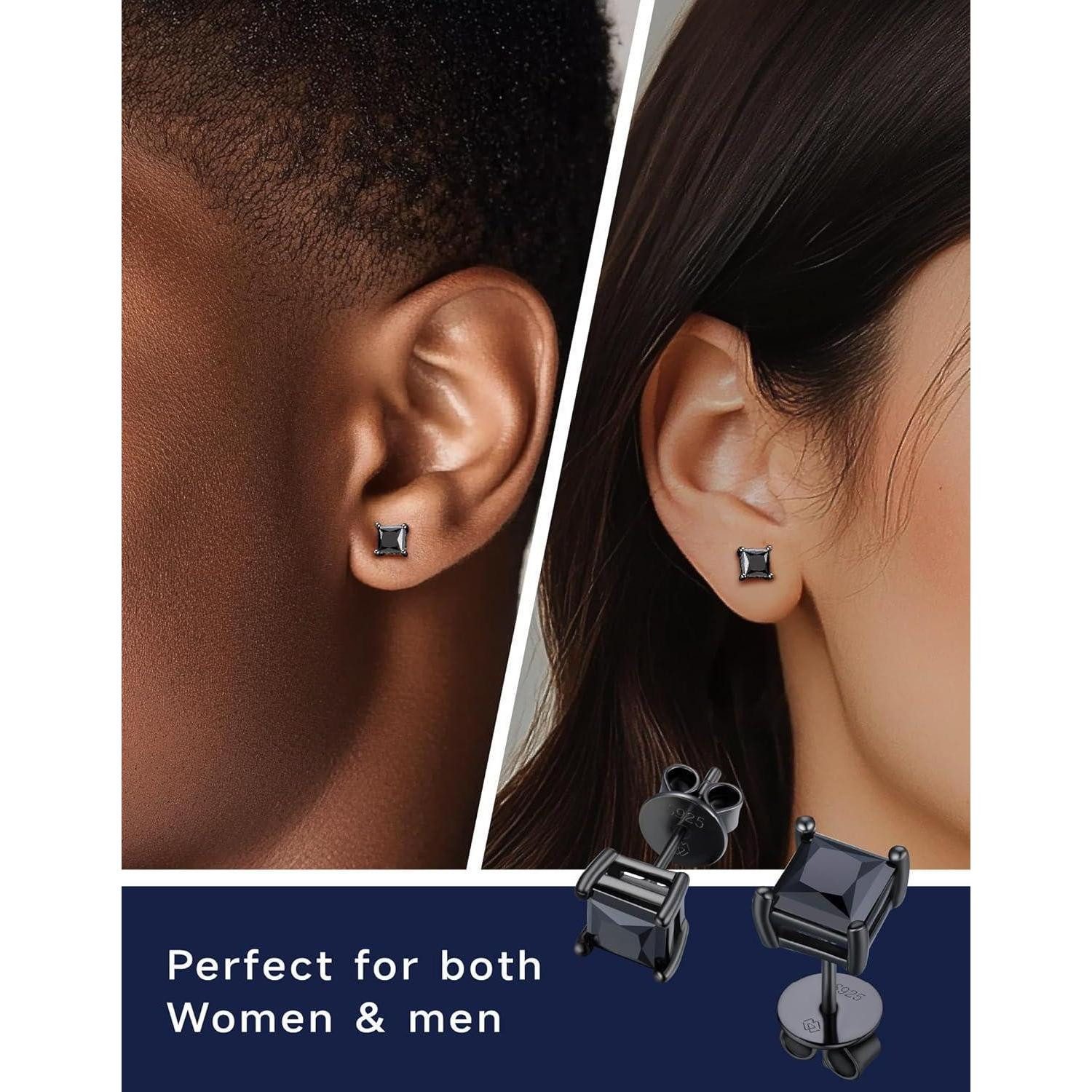 LuxusKollektion Paar Ohrstecker Schwarze Moissanite Ohrstecker 925 Silber 2 Karat Solitär Herren Damen
