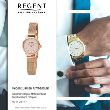 Regent Quarzuhr Regent Damen Uhr F-1167 Metall Quarz, Damen Armbanduhr rund, klein (ca. 18mm), Metallarmband