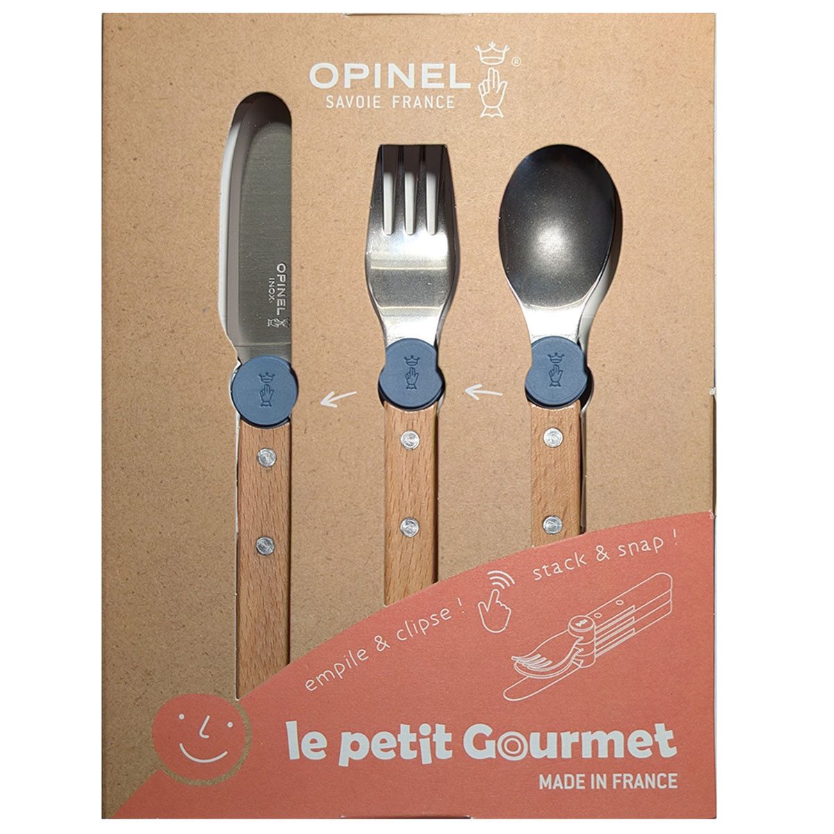 Opinel Taschenmesser LE PETIT GOURMET Kinderbesteck-Set - Regenblau