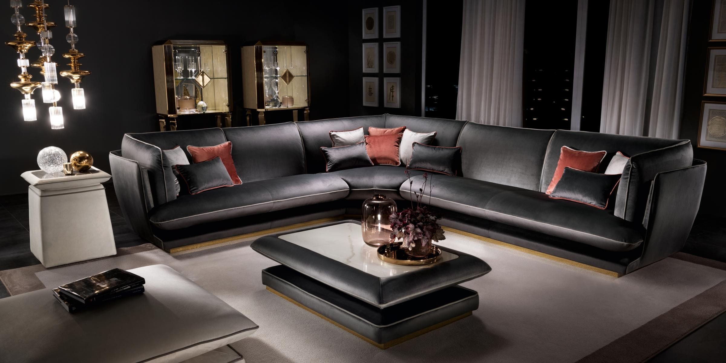 JVmoebel Ecksofa Schwarze L-Form Couch aus Leder von Arredoclassic, Made in Europa