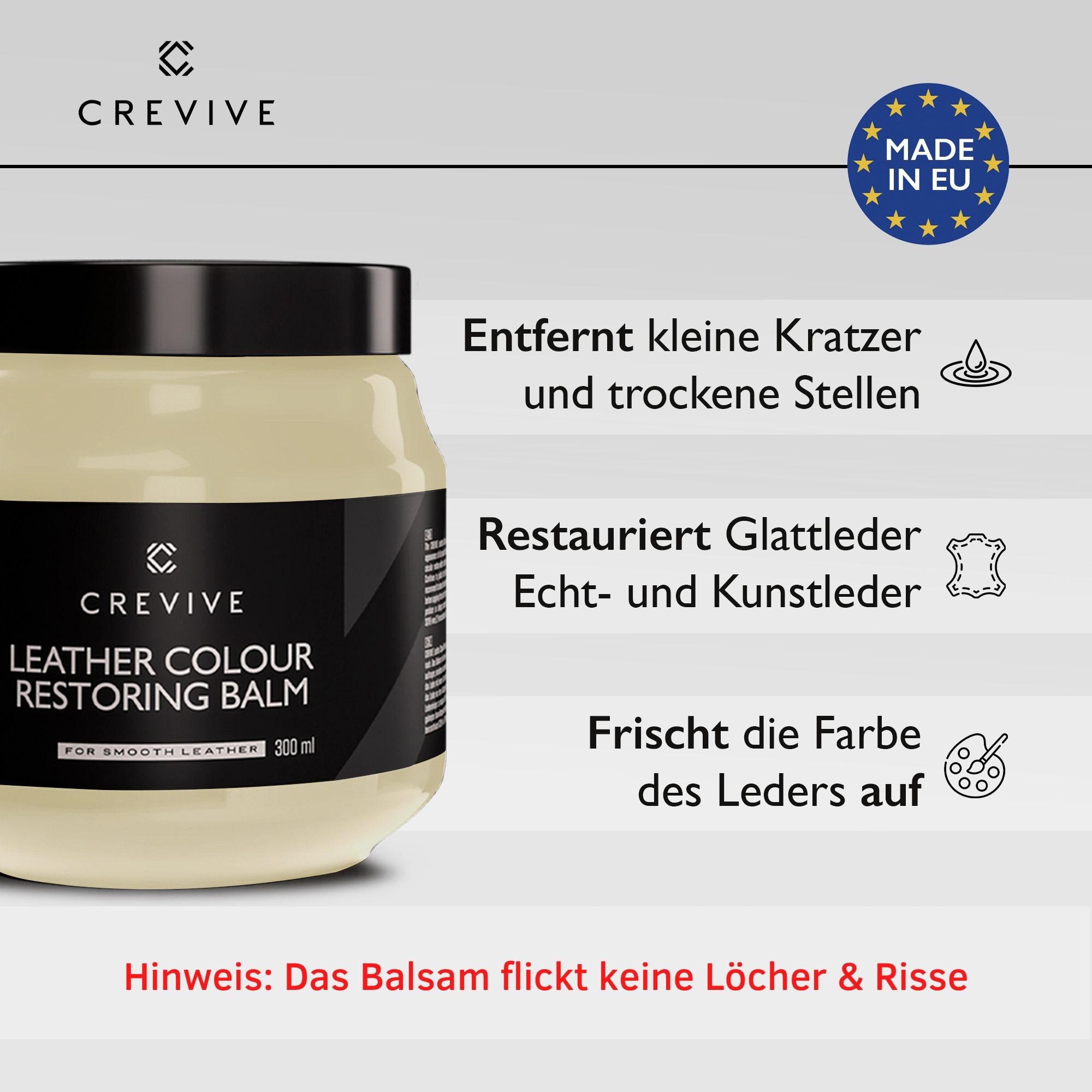 CREVIVE Lederpflege (1 St., Lederreparatur, sehr ergiebig), 300 ml Leder Reparatur, Lederreparatur Auto, Sofa, Couch