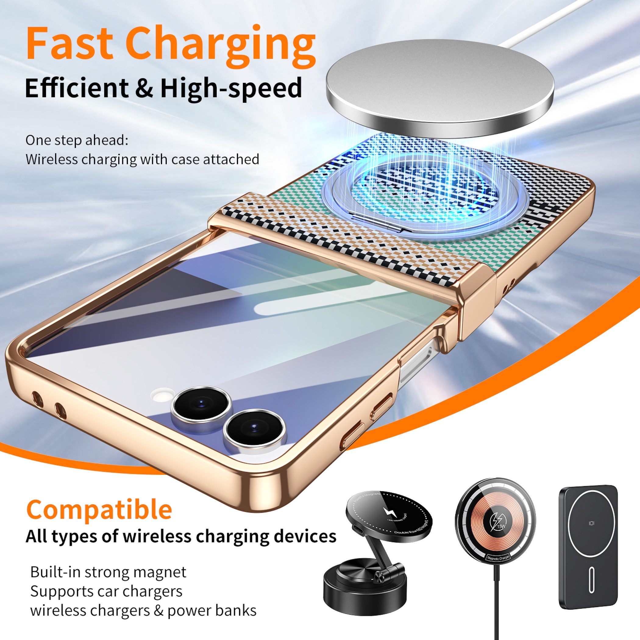 Wigento Handyhülle Samsung Galaxy Z Flip8 5G Dreh Kipp Magnetring H9 Schutzglas Silber 6,90 und 4,1 Zoll, Scharnier Schutz, Displayschutz, erhöhte Ränder, Magne – Bild 3 von 5