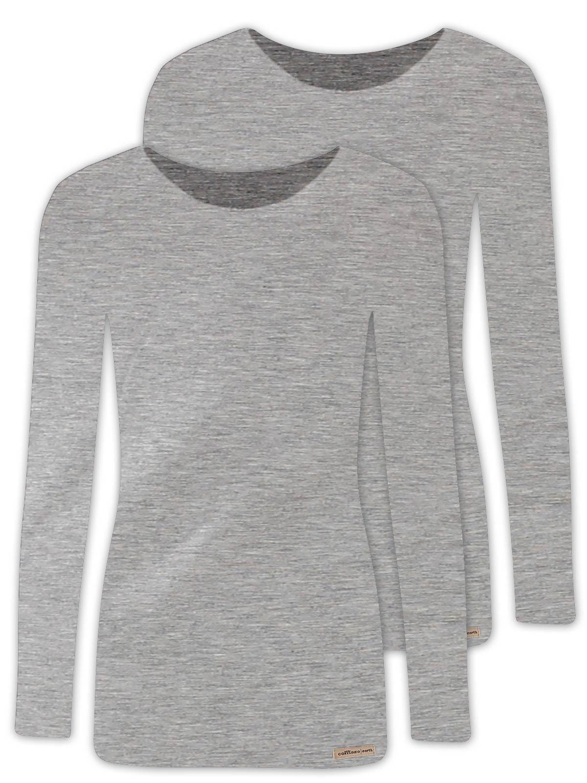 COMAZO Unterziehshirt 2er Pack Damen Baumwoll Langarm Shirt (Stück, 2-St) Vegan grau-melange | Unterhemden