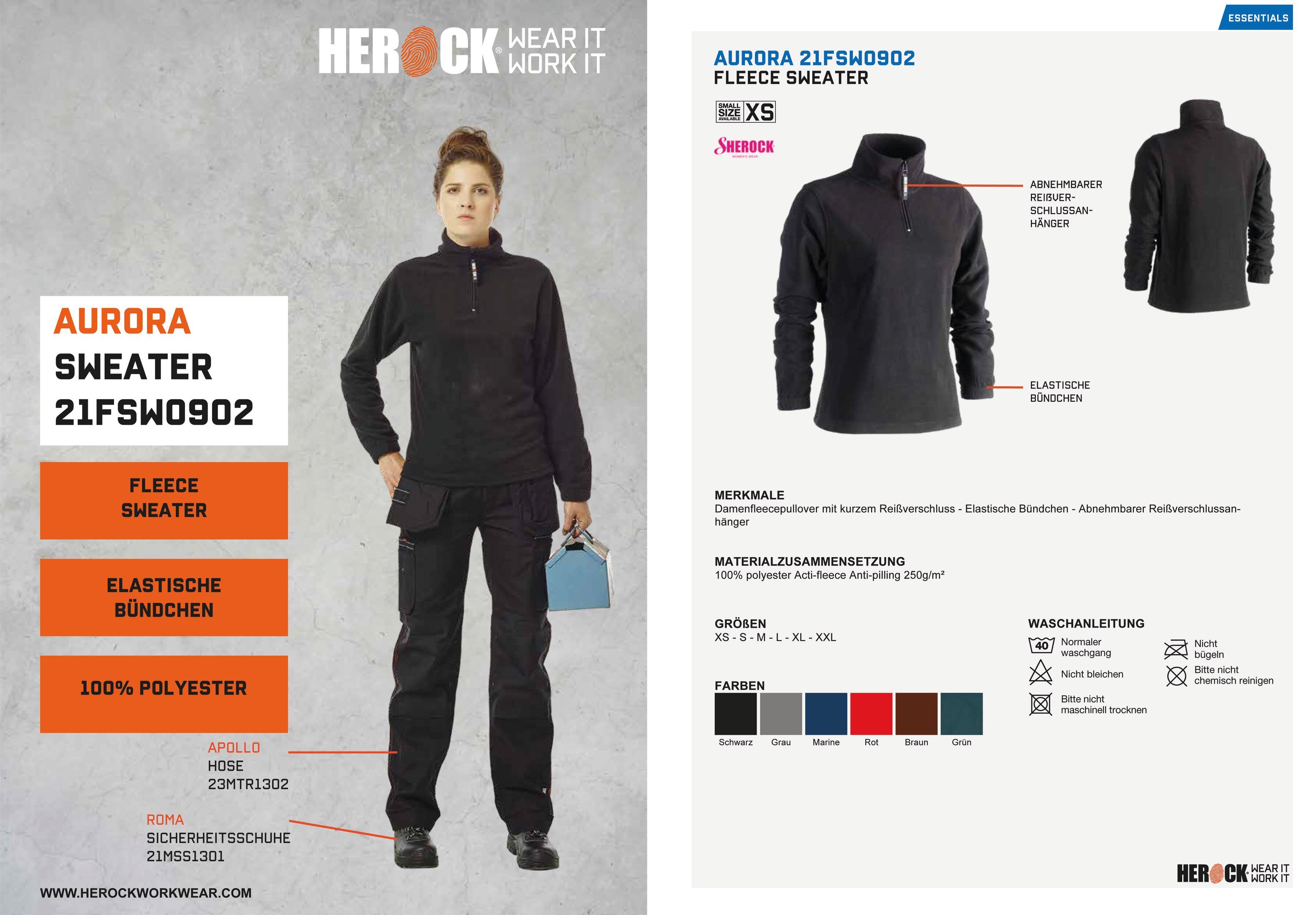 Stehkragenpullover und Bündchen Damenfleecepullover Herock Aurora-Demen Fleece-Sweater kurzem Reißverschluss mit elastichem schwarz
