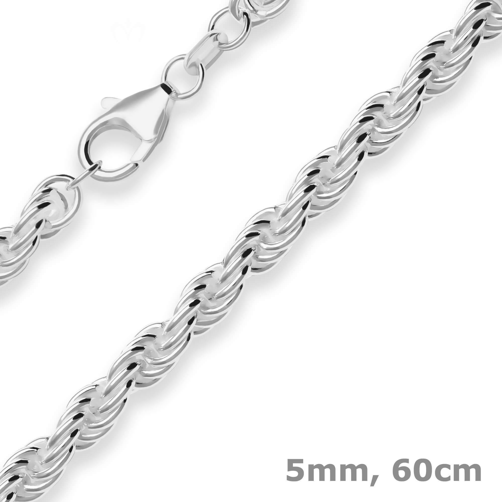 Silberkette 5mm Kordelkette massiv aus 925 Silber 60cm