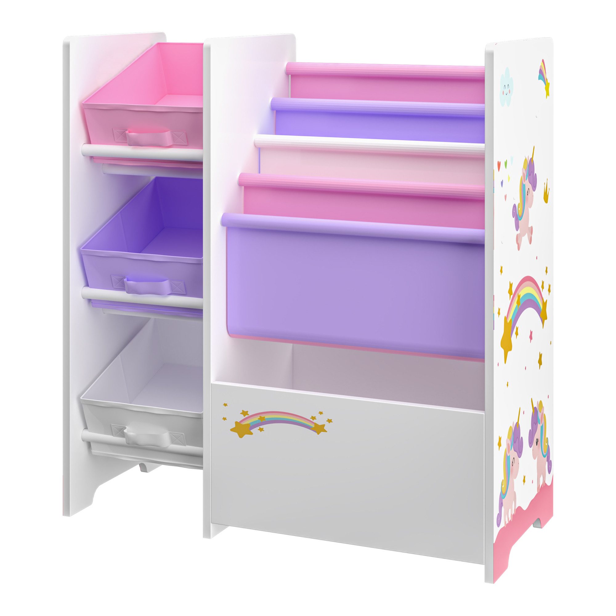 en.casa Kinderregal, »Vimianzo« Einhorn-Motiv 60 x 65 x 30 cm Lila/Rosa günstig online kaufen
