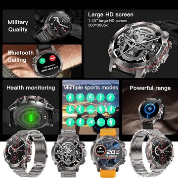 ZPIMY Smartwatch (1,43 Zoll, Android iOS), Herren mit Telefonfunktion HD 5ATM mit 110+ Sportmodi Fitness Tracker