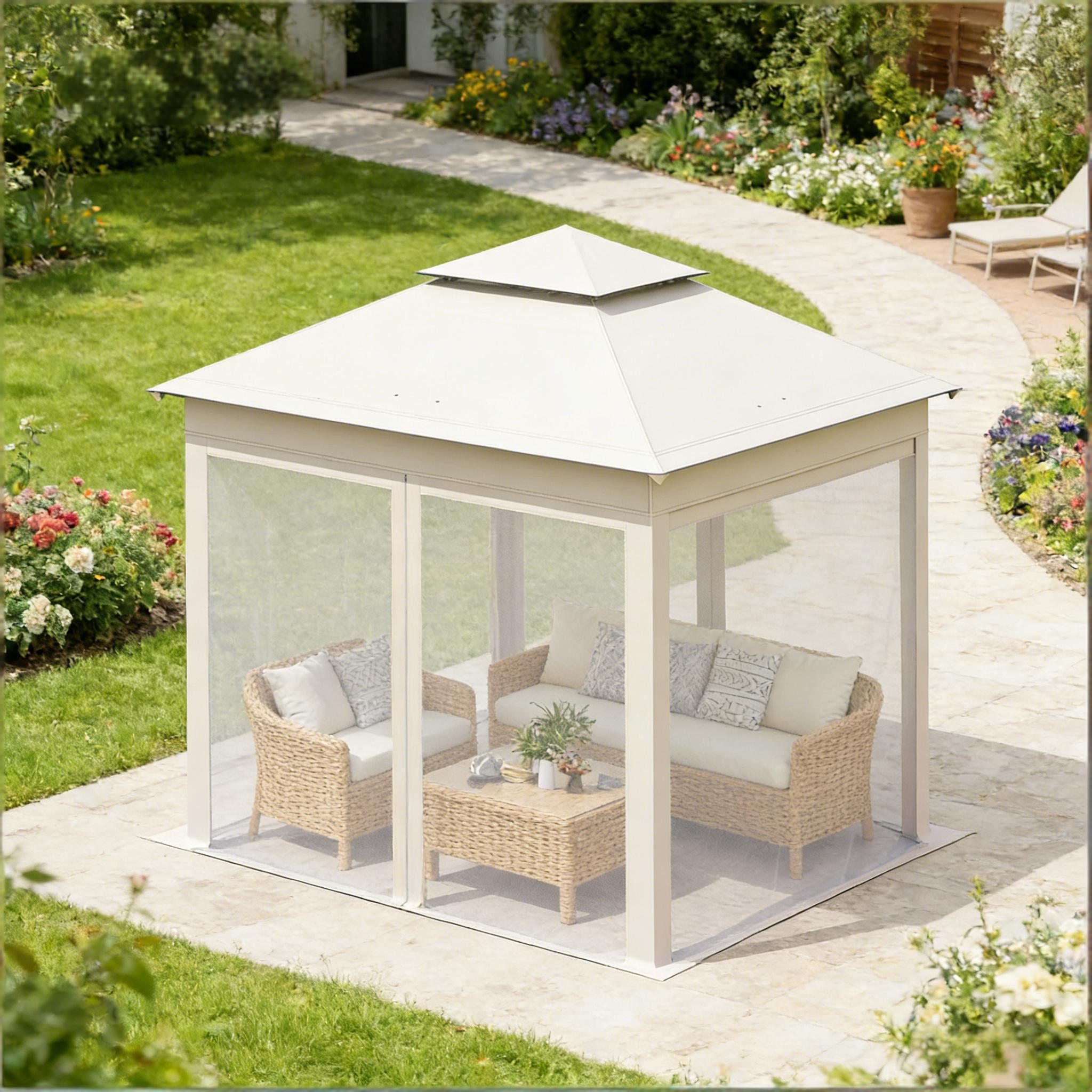 CHICFURN Pavillon Tragbarer Outdoor-Gazebo für Patio, Garten und Gartenpartys, (Packung), Beige 3 × 3 × 2,76 m